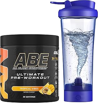 Bundle ABE Pre Workout 375g + Electric Shaker | All Black Everything Pre Workout Powder, Energy Drink, Physical Performance, Creatine, Beta Alanine, Caffeine (Tropical)