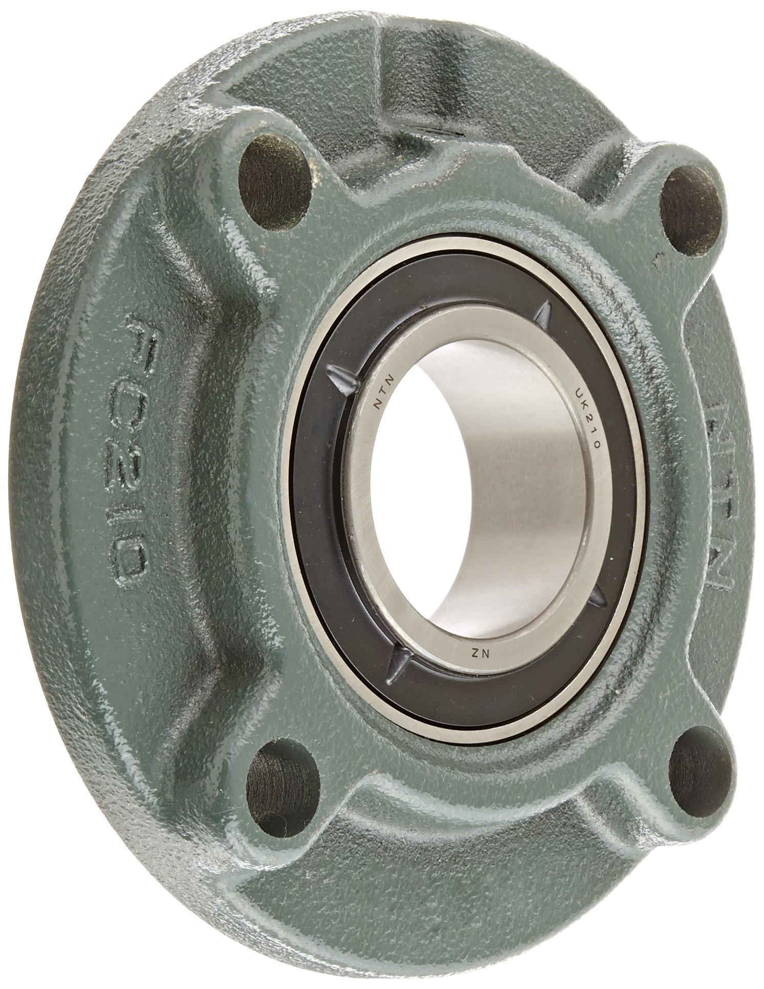 NTN UKFC210D1 Light Duty Piloted Flange Bearing, 4 Bolts, Adapter Mounted, Regreasable, Contact and Flinger Seals, Cast Iron, 45mm Bore, 5-7/16