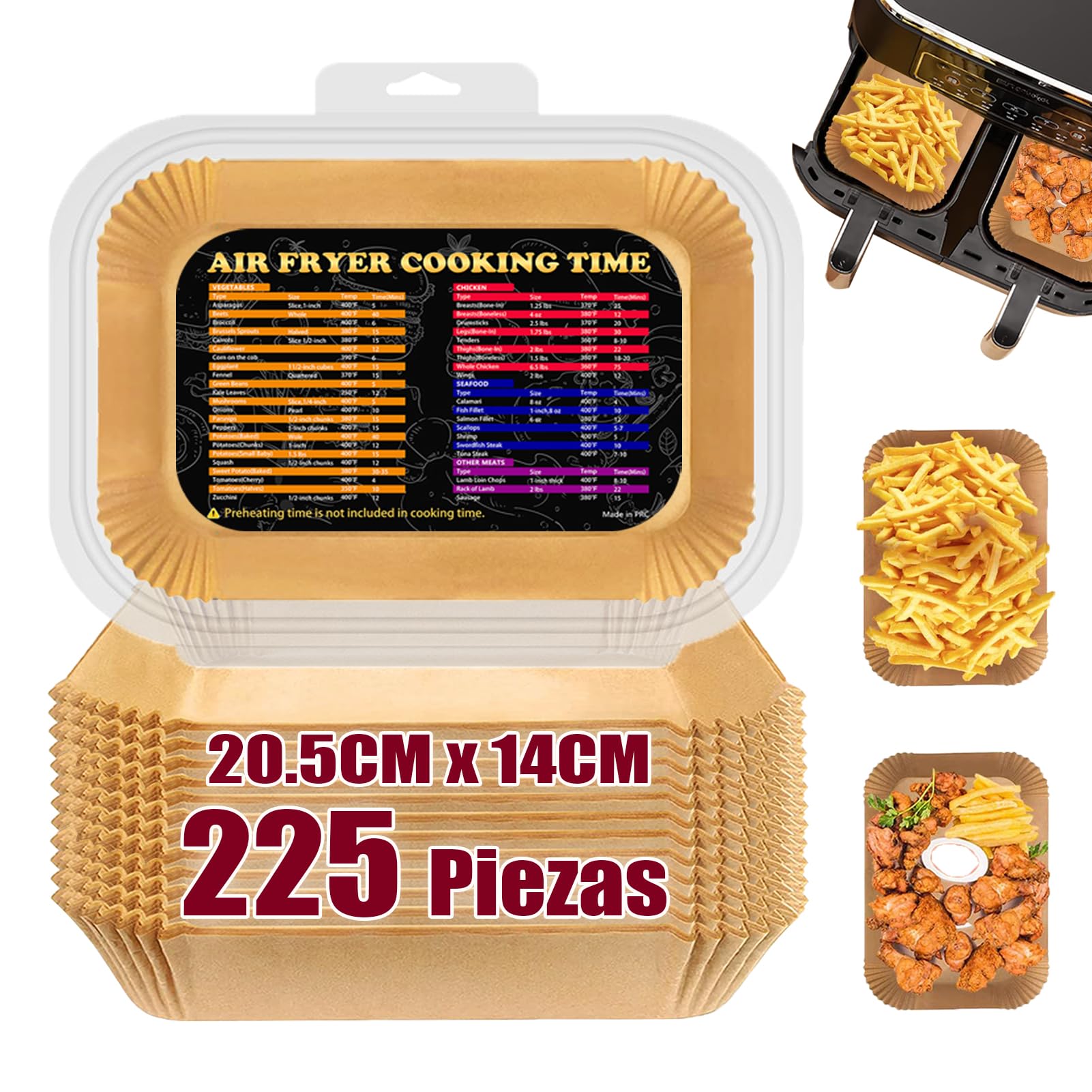 225 Piezas Papel para Freidora de Aire Dual Zone, 20,5x14cm Rectangular Papel de Horno Desechable Antiadherente Compatible con Cecotec/Masterpro/Ninja AF300EU/ AF400EU