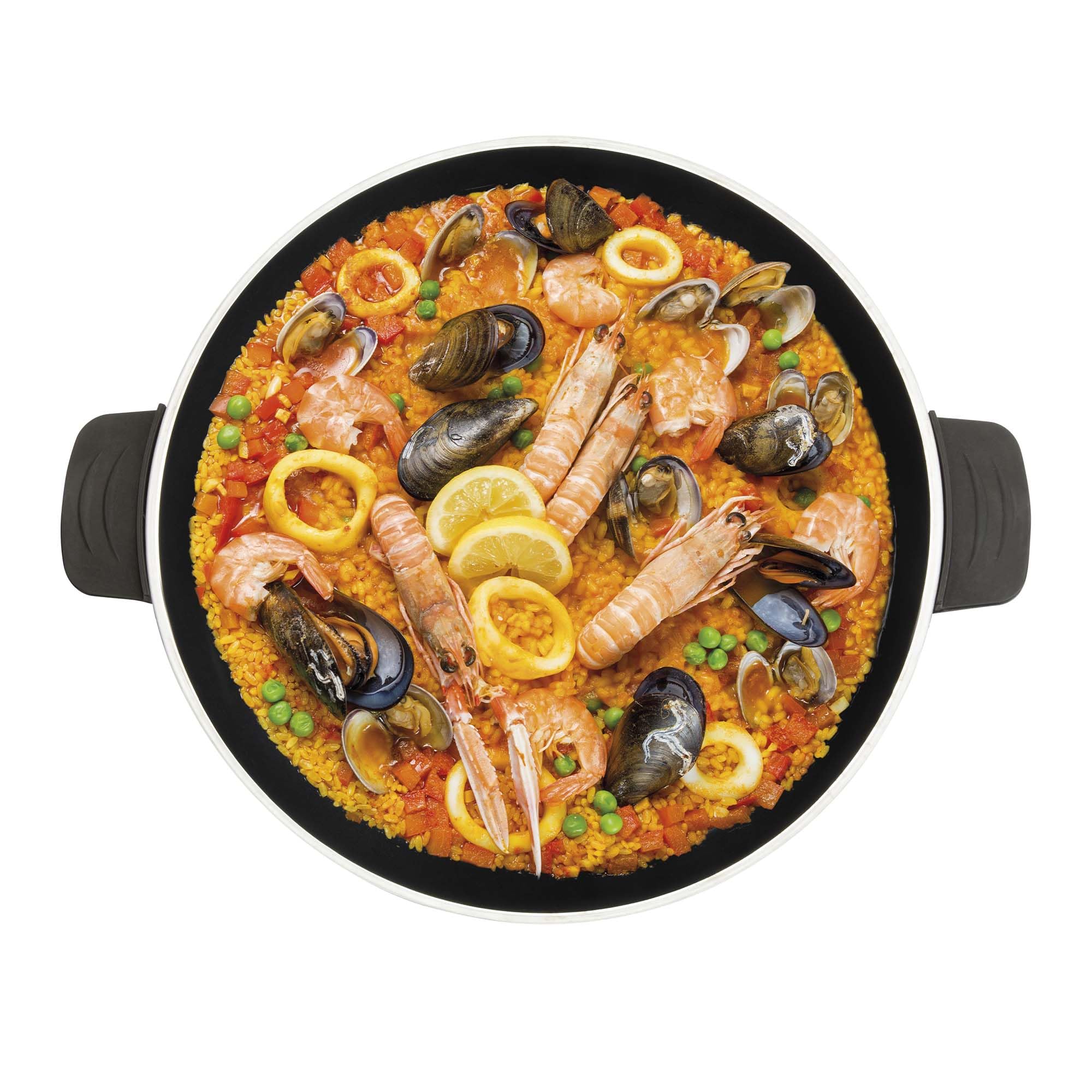 JATA JEPE1601 - Paellera Eléctrica 43 cm con Tapa de Cristal, Sartén Eléctrica Antiadherente 2000W, Termostato Regulable, Tapa de Cristal con Válvula de Vapor, Ideal para Paellas, Arroces, Fideuá, ...