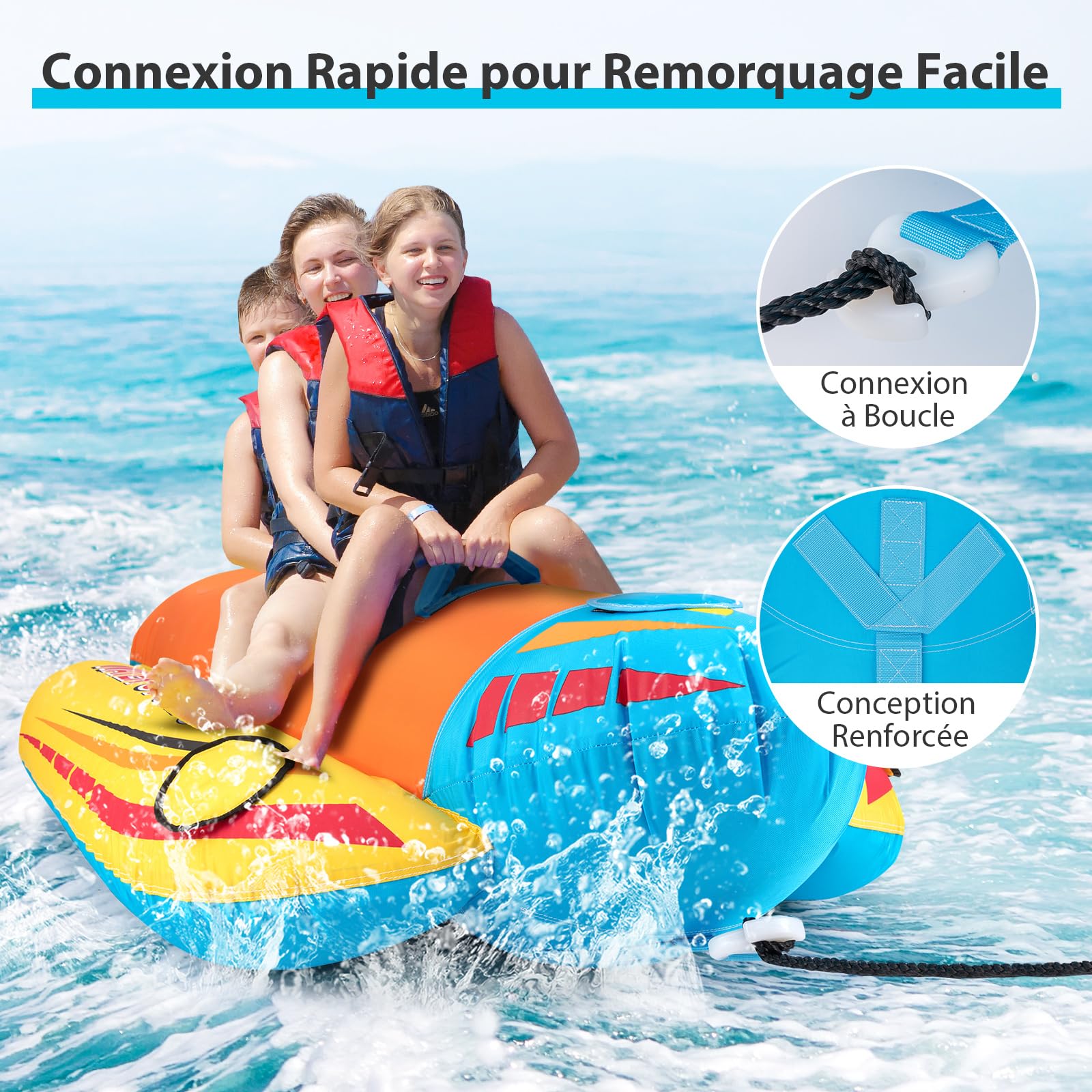 GOPLUS Bateau Banane Gonflable pour 1-3 Places, Flotteur Gonflable avec Housse Entièrement en Nylon, Capacité 231 Kg, Bouée de Loisirs Aquatiques Gonflables, Jeux d'eau Plage pour 14 Ans+