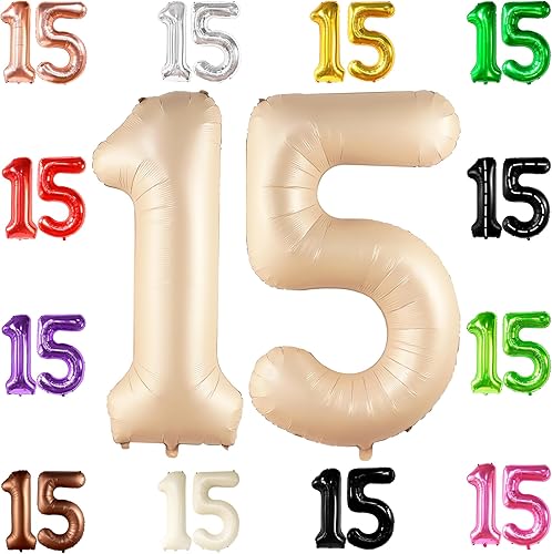 KatchOn, Gaint - Globo de color caramelo del número 15, 40 pulgadas, decoración de globo de cumpleaños de 15, decoraciones de cumpleaños de 15 para