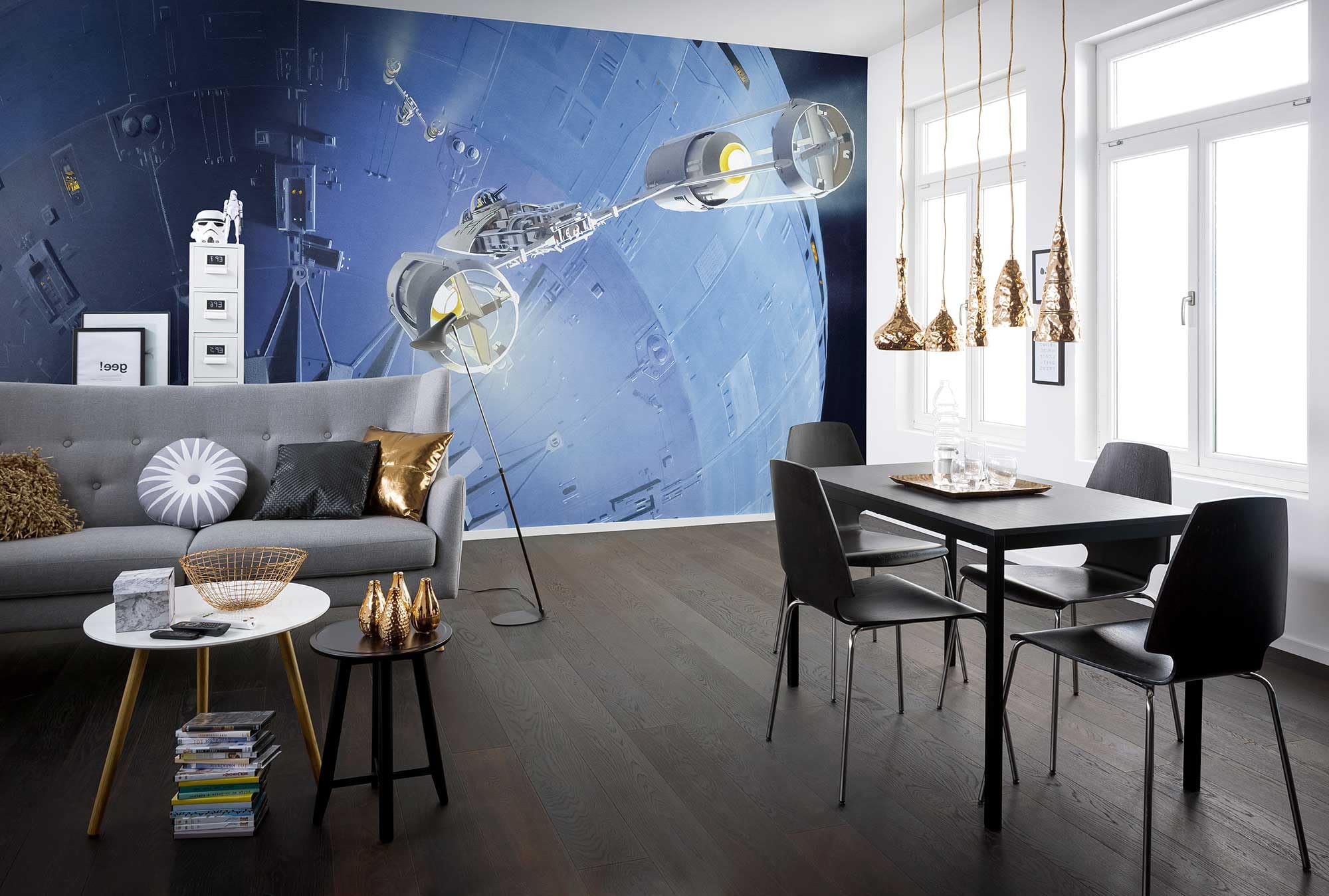 Komar Vlies Fototapete | Star Wars Classic RMQ Death Star Assault | Größe: 500 x 250 cm (Breite x Höhe), Bahnbreite 50 cm | Tapete, Wandbild, Dekoration, Kinderzimmer, | DX10-049, blau, schwarz