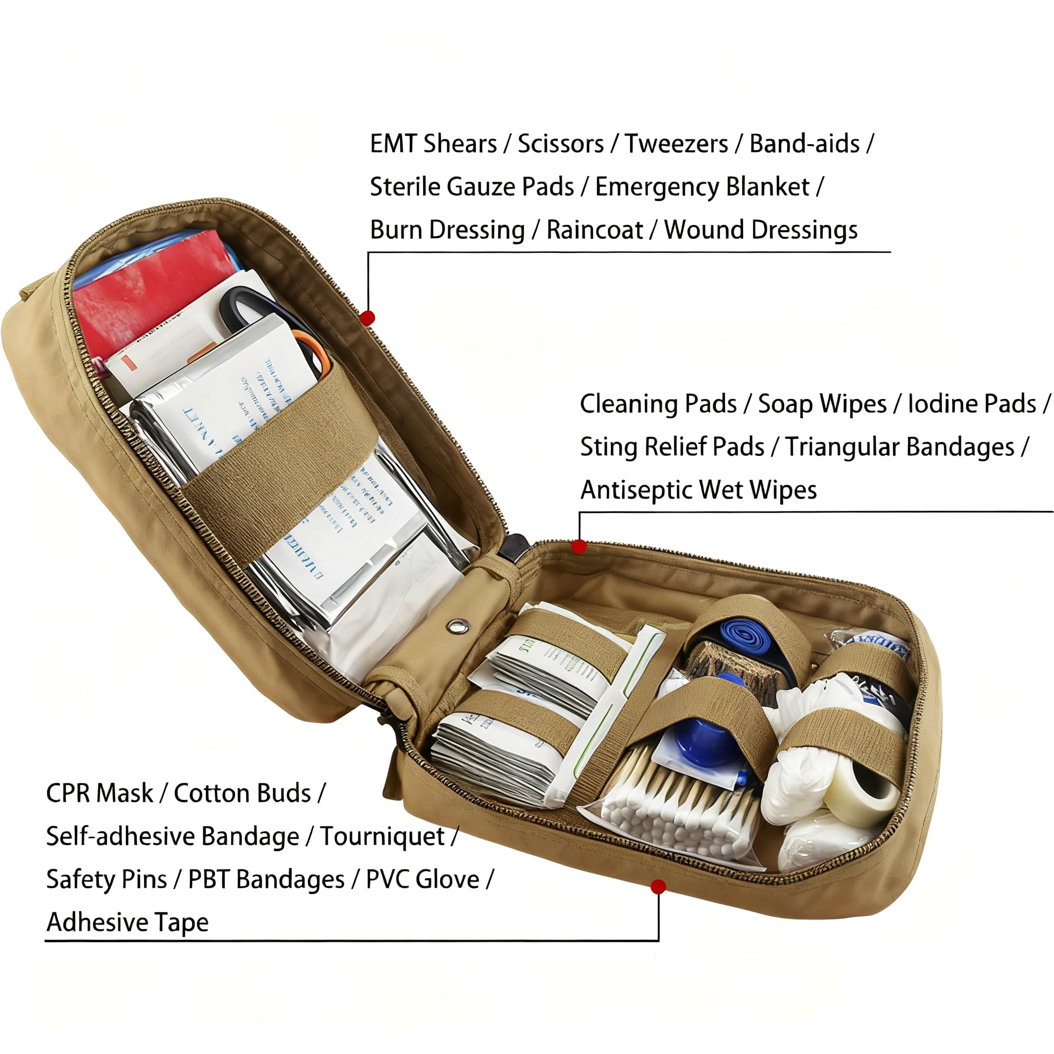 EMT - Bolsa táctica MOLLE, kit de primeros auxilios, bolsa Carlebben, Talla única, With Medical Supplies Tan