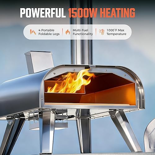 Miniatura 4 de BIG HORN OUTDOORS Horno de pizza de combustible dual de 12 pulgadas, eléctrico y pellet de madera, para interiores y exteriores, máquina de pizza de