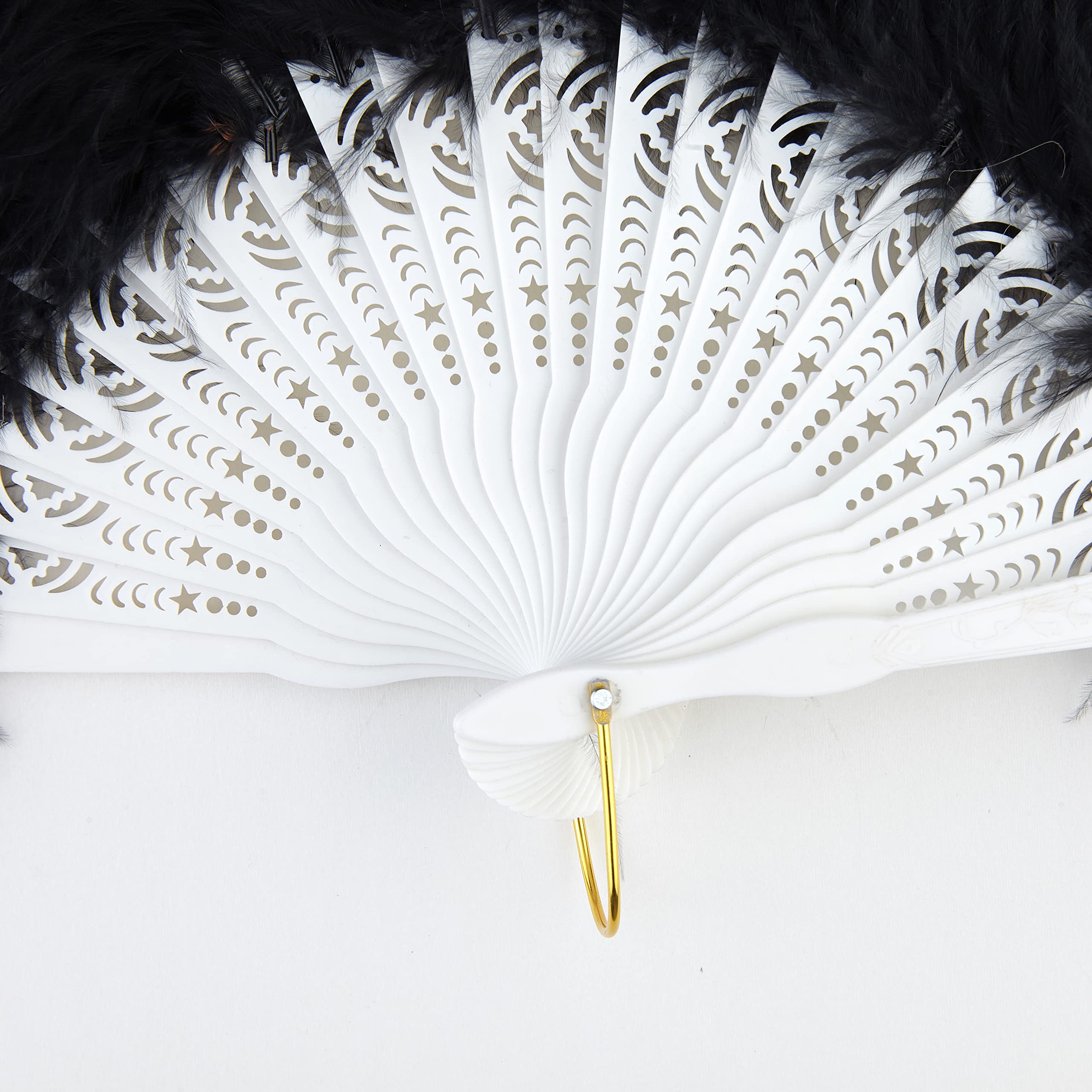 Éventail à Plumes Noir Style Années 1920 | Accessoire Mariage, Fête Costumée, Halloween | Taille 52x28 Cm (ouvert) - 5