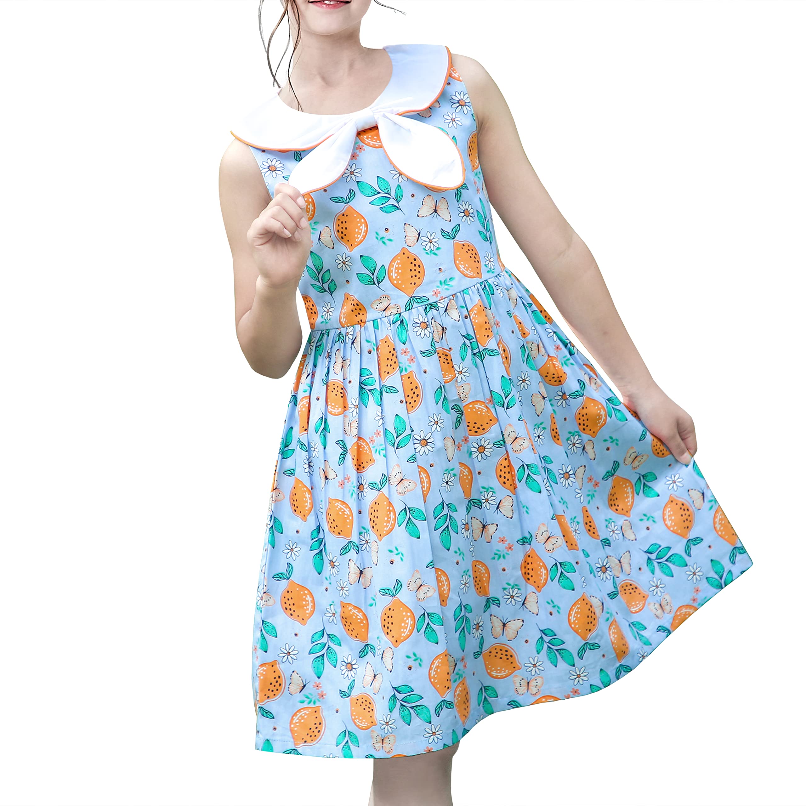 Sunny Fashion Vestido para niña Azul Flor Impresión Niños Ropa 2-10 años