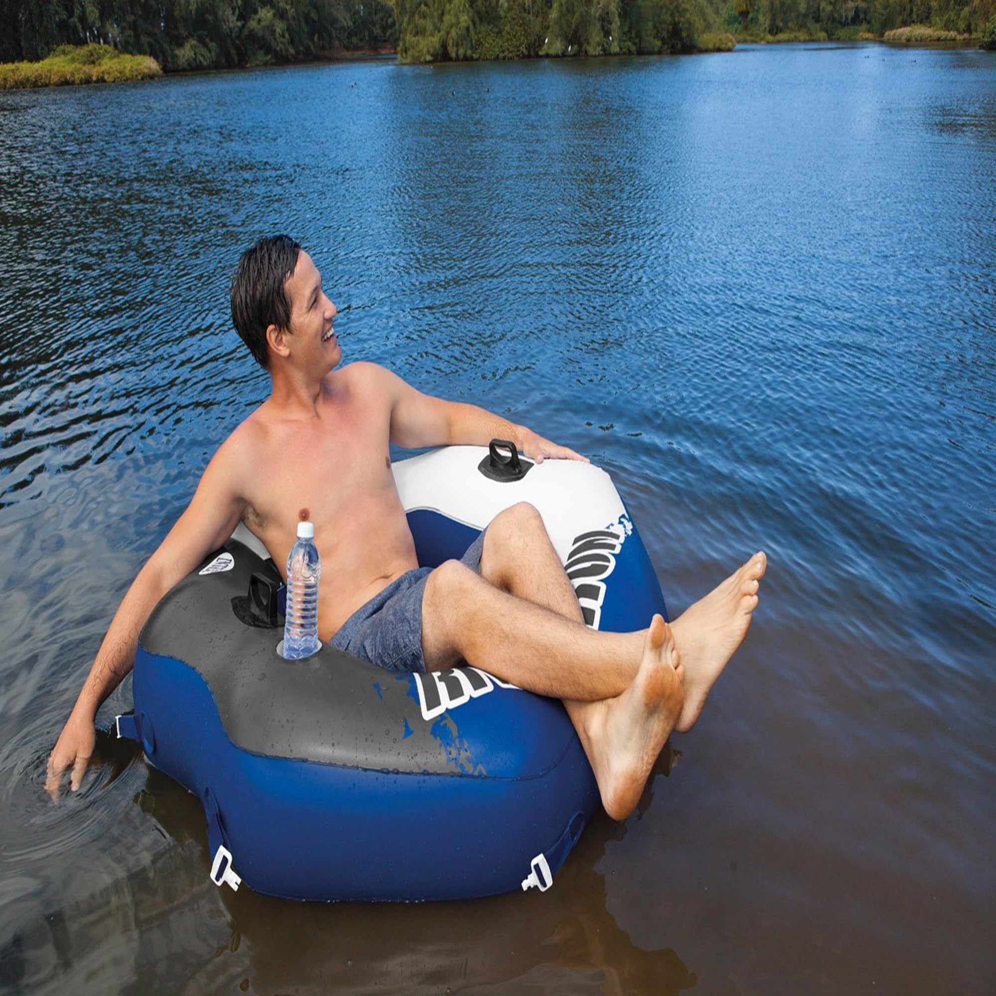 Intex River Run - Zattera Gonfiabile Per 1 Persona Con Schienale, Portabicchieri E Fondo In Rete Per Lago Piscina Fiume E Oceano Confezione Da 2 0 0