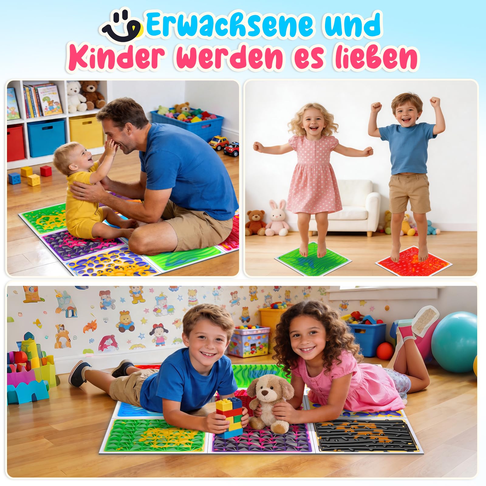 Sensorik Matten Flüssig 9er Set 30x30cm, Umweltfreies PVC, CE/EN71, Sensorische Bodenfliesen Kinder, Sensorik Spielzeug für Autismus, Haus, Kindergarten & Klassenzimmer