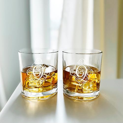 Juego de 2 vasos de whisky personalizados con inicial monogramada, vasos elegantes para whisky escocés y tequila, regalo de Navidad y cumpleaños