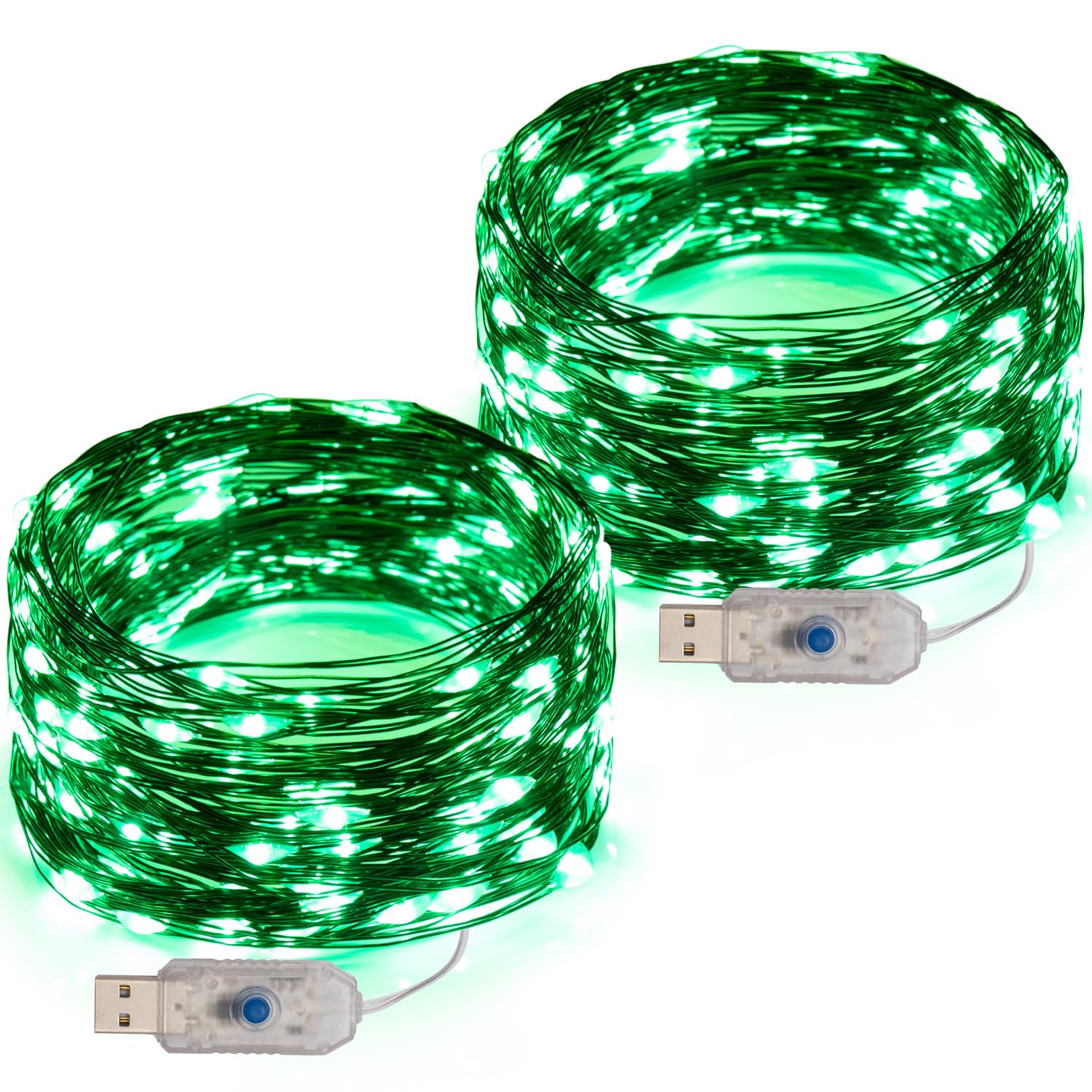 Beingreat 2 Pack USB Plug-in Fairy Lights, 33ft 100 Mini LED String Lights with Black Green Wire for Bedroom Wedding St. Patrick's Day Christmas Party
