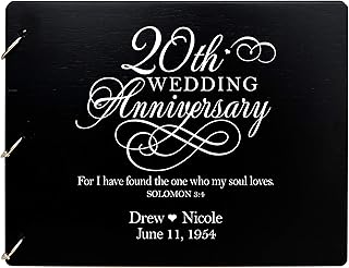 LifeSong Milestones Personalized 20th Wedding Anniversary Guest Book for Couple 20 Years of Marriage Celebration, Wooden Black Signature Registry Guest Book for Twentieth Wedding (Black)