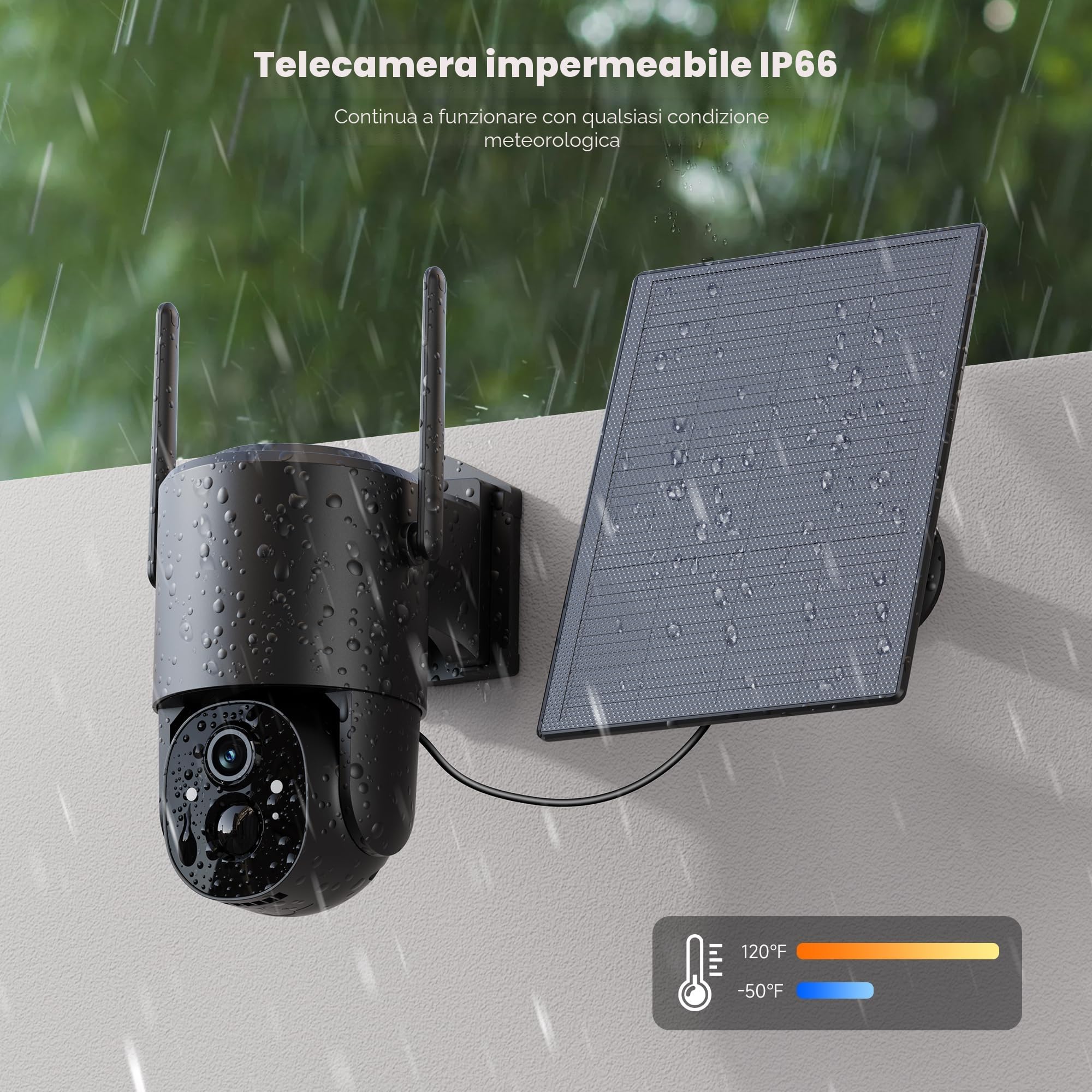 YUPBOE 2Pack Telecamera WiFi Esterno Senza Fili: 2K Telecamera Wi-Fi Esterno Batteria 360° PTZ Telecamera Esterna con Pannello Solare Fotocameras di Sorveglianza Solare PIR Visione Notturna a Colori