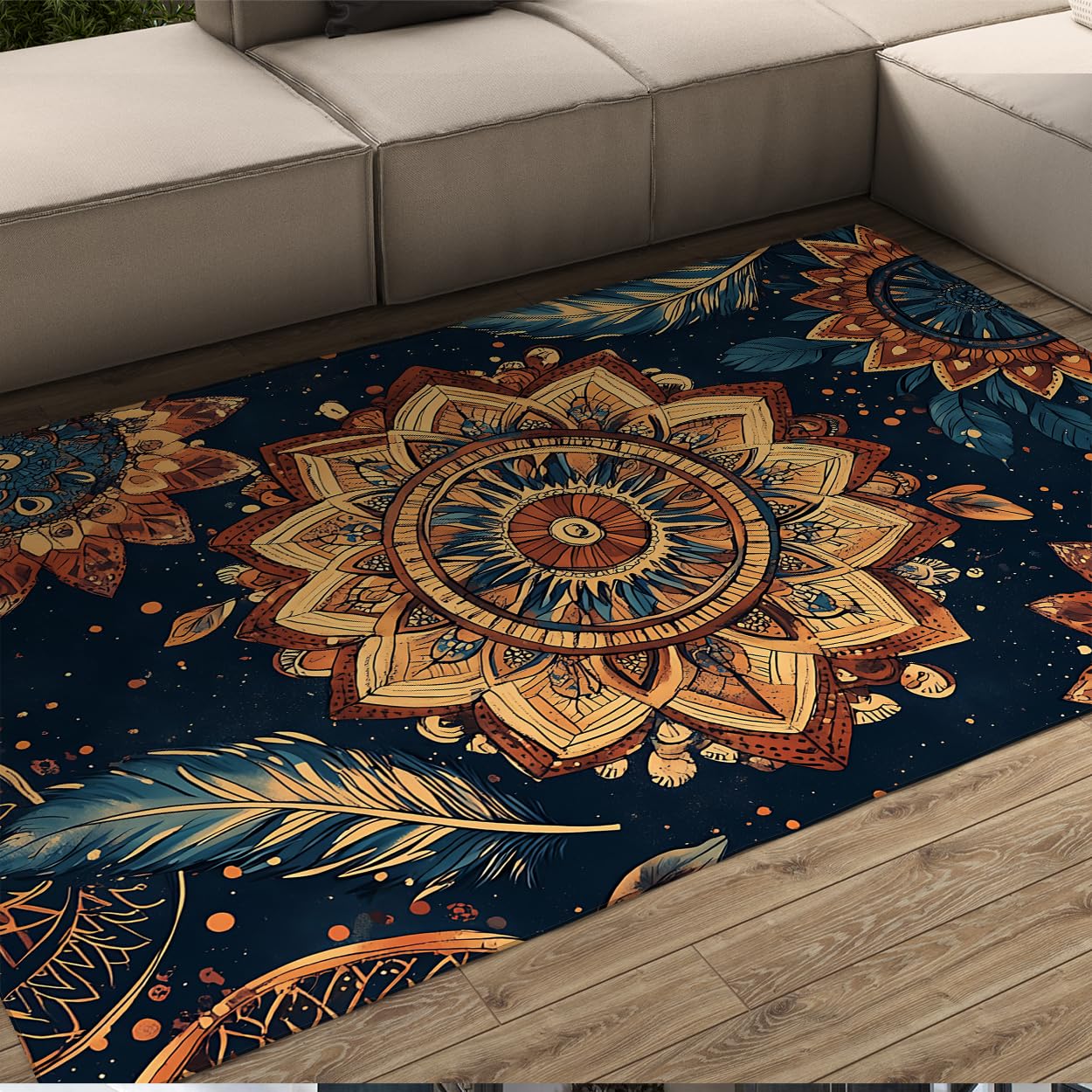 Tapis salon lavable et antidérapant navy fini les glissades avec ce grand tapis boho