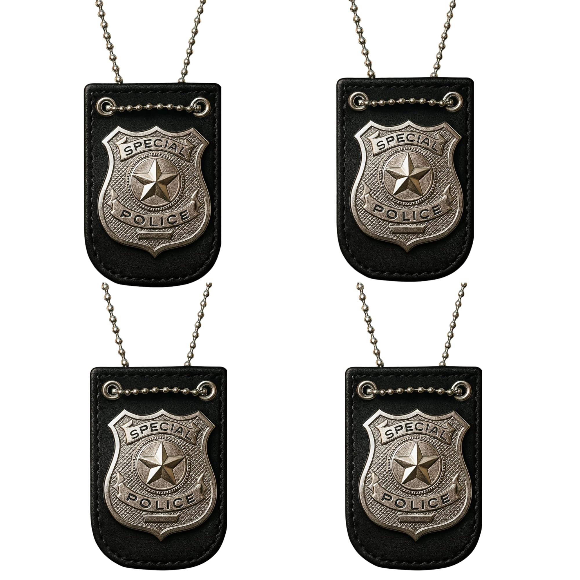 FUN FABLES Adult Silver Star Police Badge Necklace with Chain – Police Officer Costume Accessory for Fancy Dress, SWAT, Detective, Halloween, Cosplay & Party Props (4)