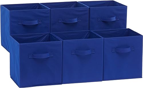 Tienda Basics, Organizador de almacenamiento de tela plegable en forma de cubo con asas, azul marino - Paquete de 6