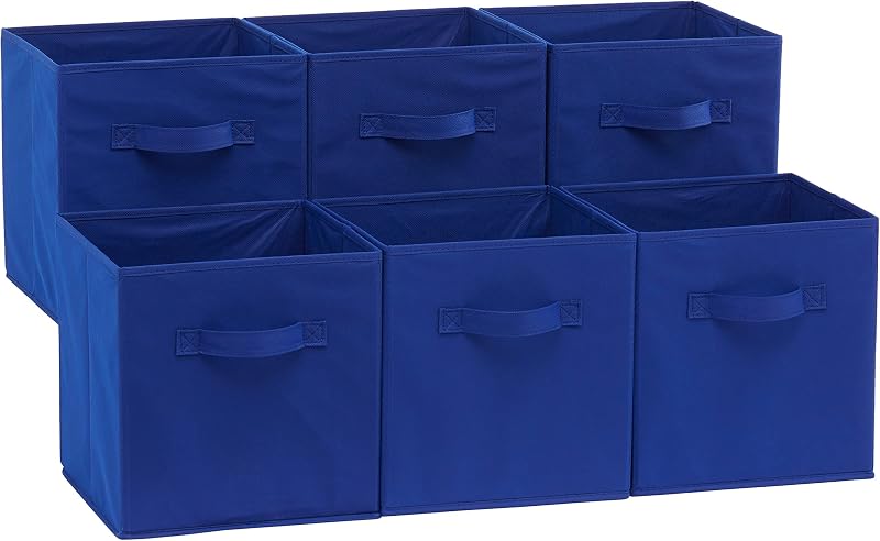 Collapsible Fabric Storage Bins with Handles, Cube Organizer for Home Organization, 10.5"x10.5"x11", Navy, 6-Pack