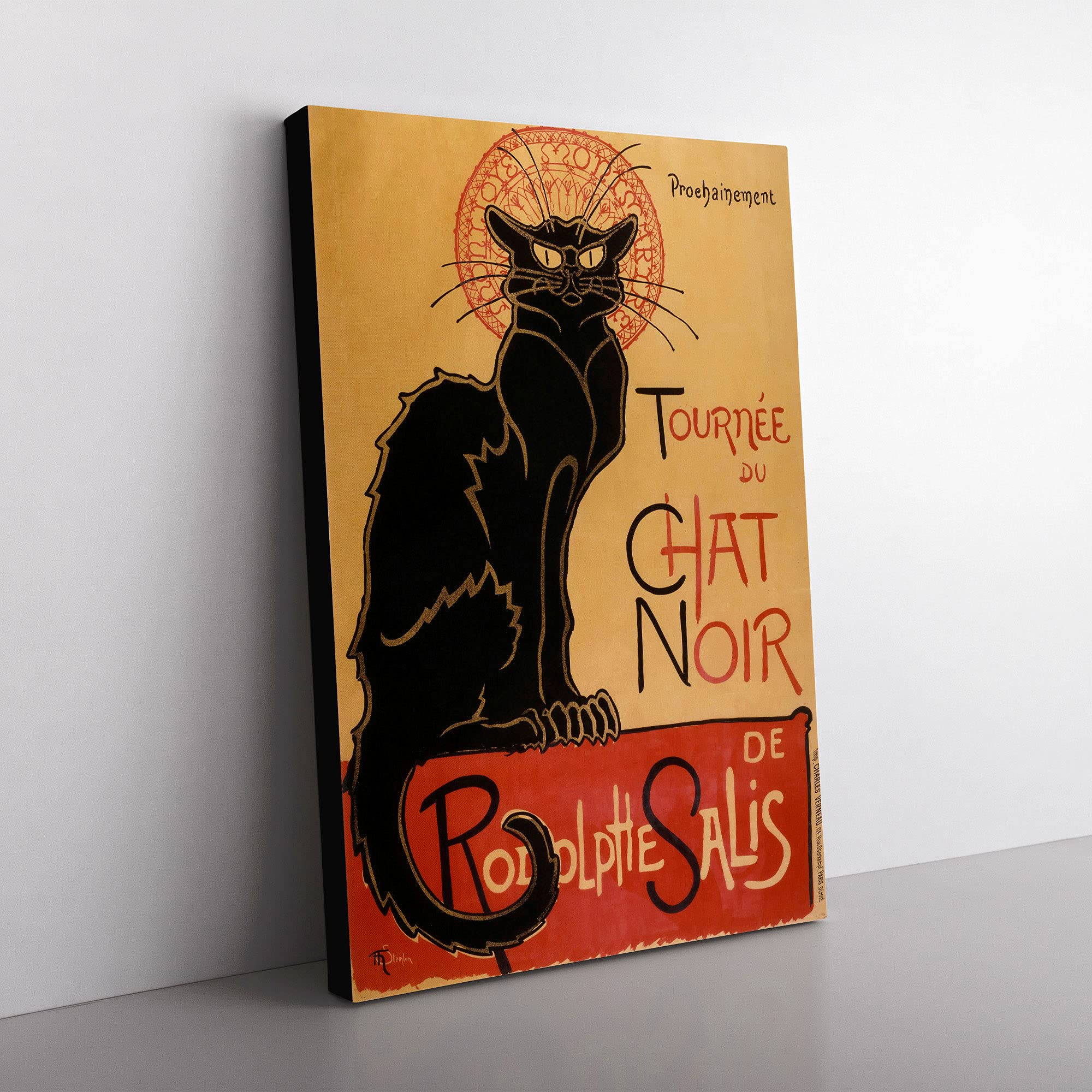 Big Box Art Tournee Du Chat Noir Cat Vol.1 by Theophile Steinlen Canvas Wall Art Print Ready to Hang Picture, 76 x 50 cm (30 x 20 Inch), Cream, Black, Red