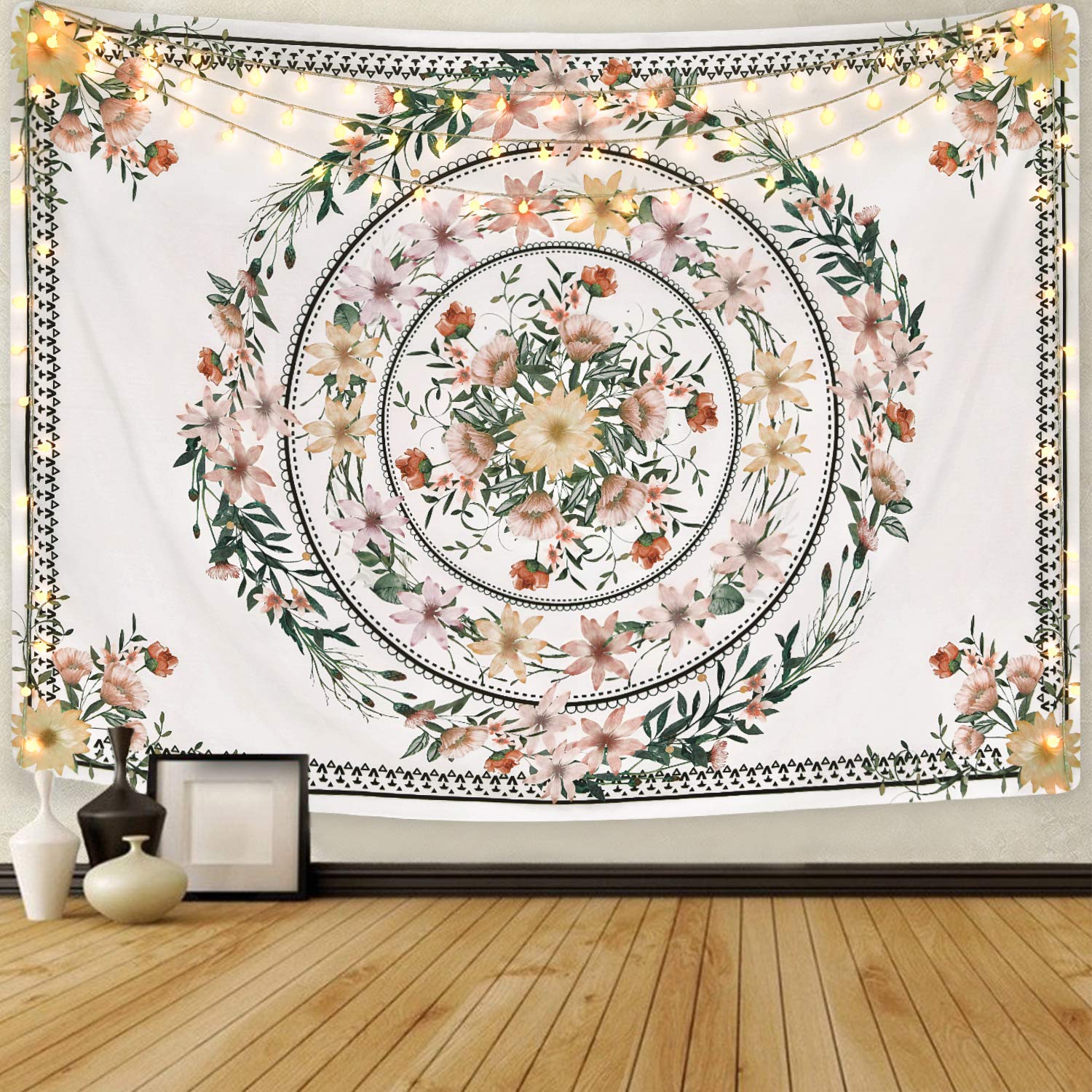 Yisumei Mandala Tapestry Flower Plant Tapestry For Bedroom Aesthetic Bohemian Floral Tapestries Wall Hanging For Room Decor(M/130X150cm/51X60inch)