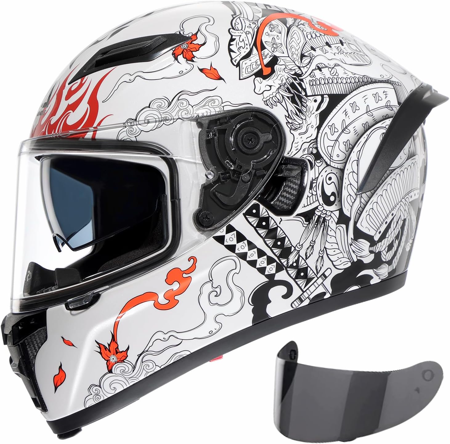 TRIANGLE Motorcycle Helmets Full face Helmet for Adults Men and Women Dual Visor with Internal Sunshield DOT Approved (Glossy White, Medium) Medium Glossy White