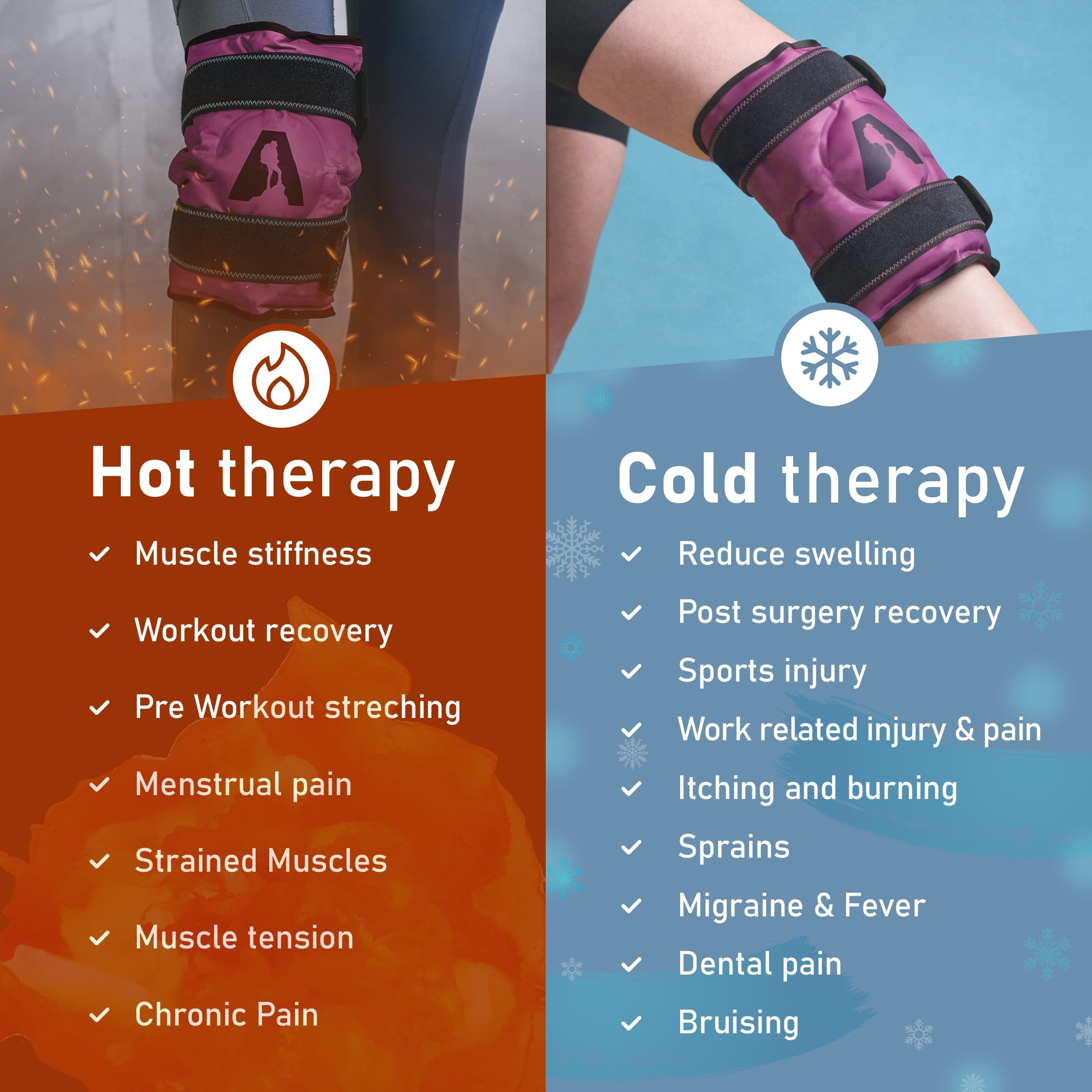 Wärme- und Kältetherapie, Gel-Packung (25,4 x 31,8 cm), wiederverwendbares Heizkissen und flexibles Gefrierfach für Beinverletzungen und Knieschmerzen, Violett