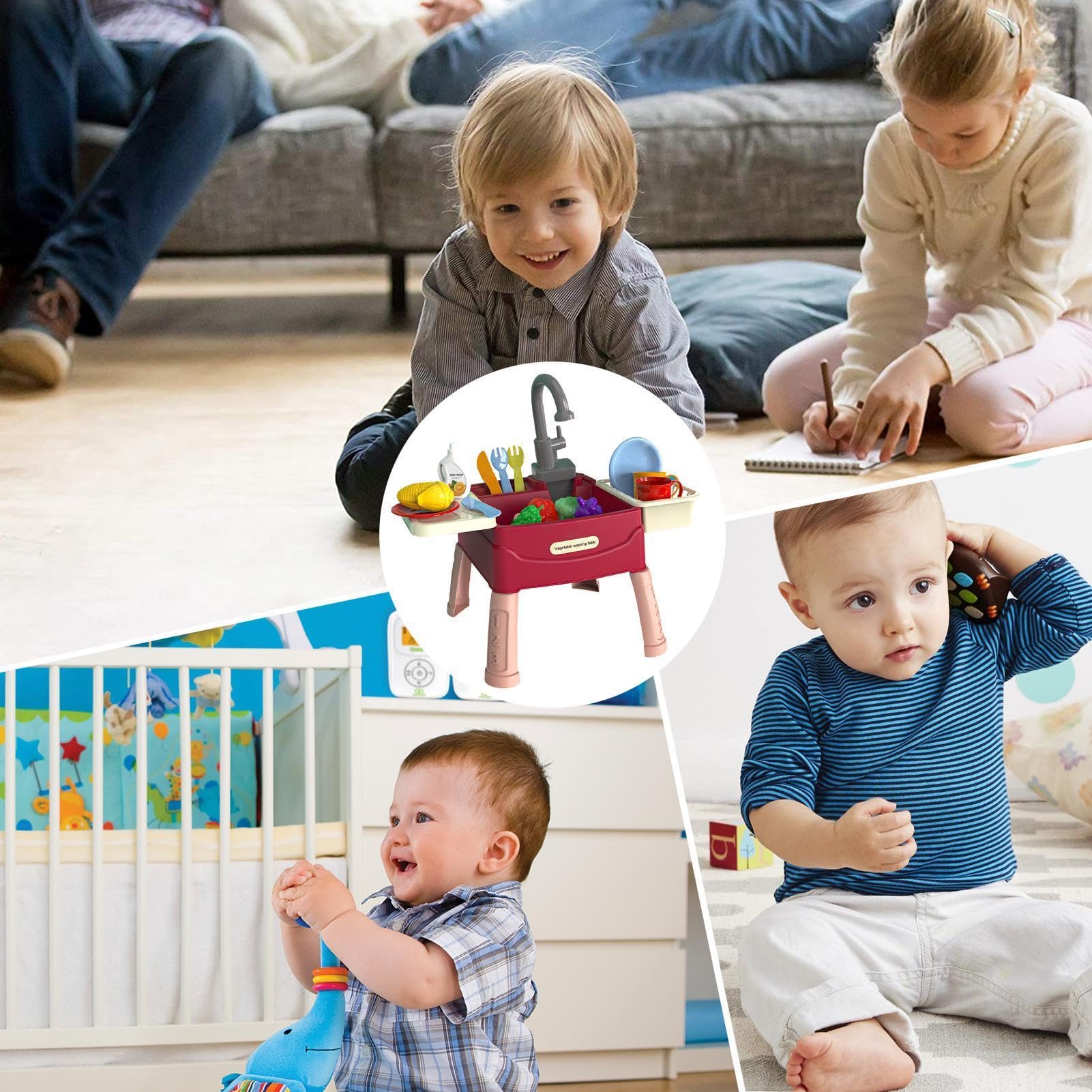 Da Gioco Con Acqua Corrente - Giocattolo Per Lavastoviglie Per Bambini | Set Di Giocattoli Per Giochi Di Ruolo Da Cucina Con Rubinetto Funzionante | And Cutting Food Fruits Vegetables A