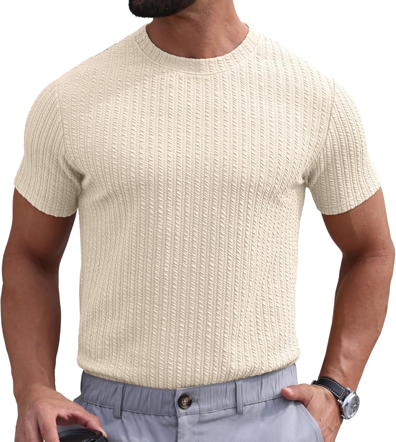 Sailwind Men’s Knit T Shirt Short Sleeve Crewneck Textured Casual Summer Knitted Pullover Tee