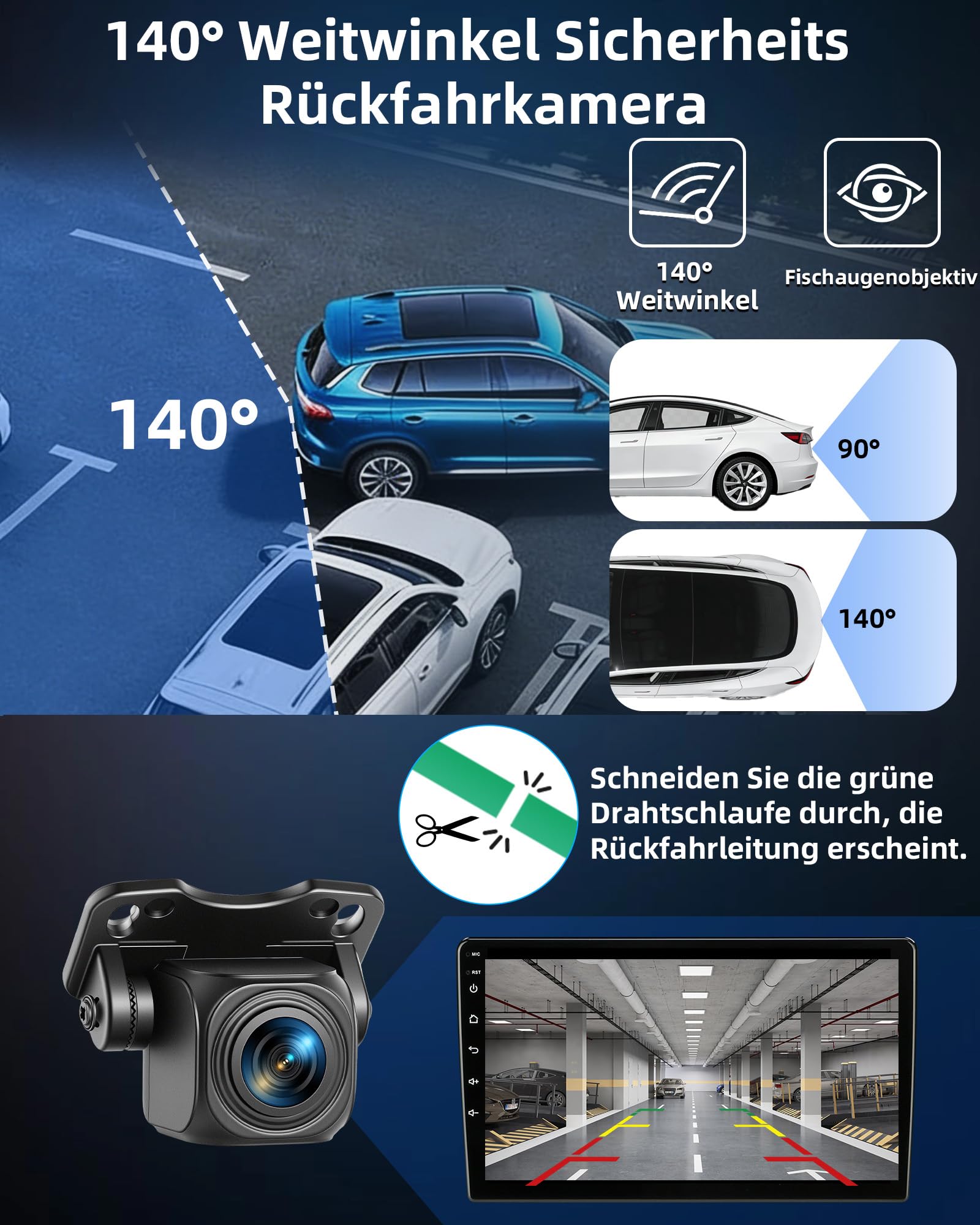 Vtopek Rückfahrkamera AHD 1080P Rückfahrkamera Auto Rückfahrkameras Nachrüsten 140° Weitwinkel Nachtsicht IP69K wasserdichte Nachtsicht Rückfahrkameras für Wohnmobil SUV Pickup Van