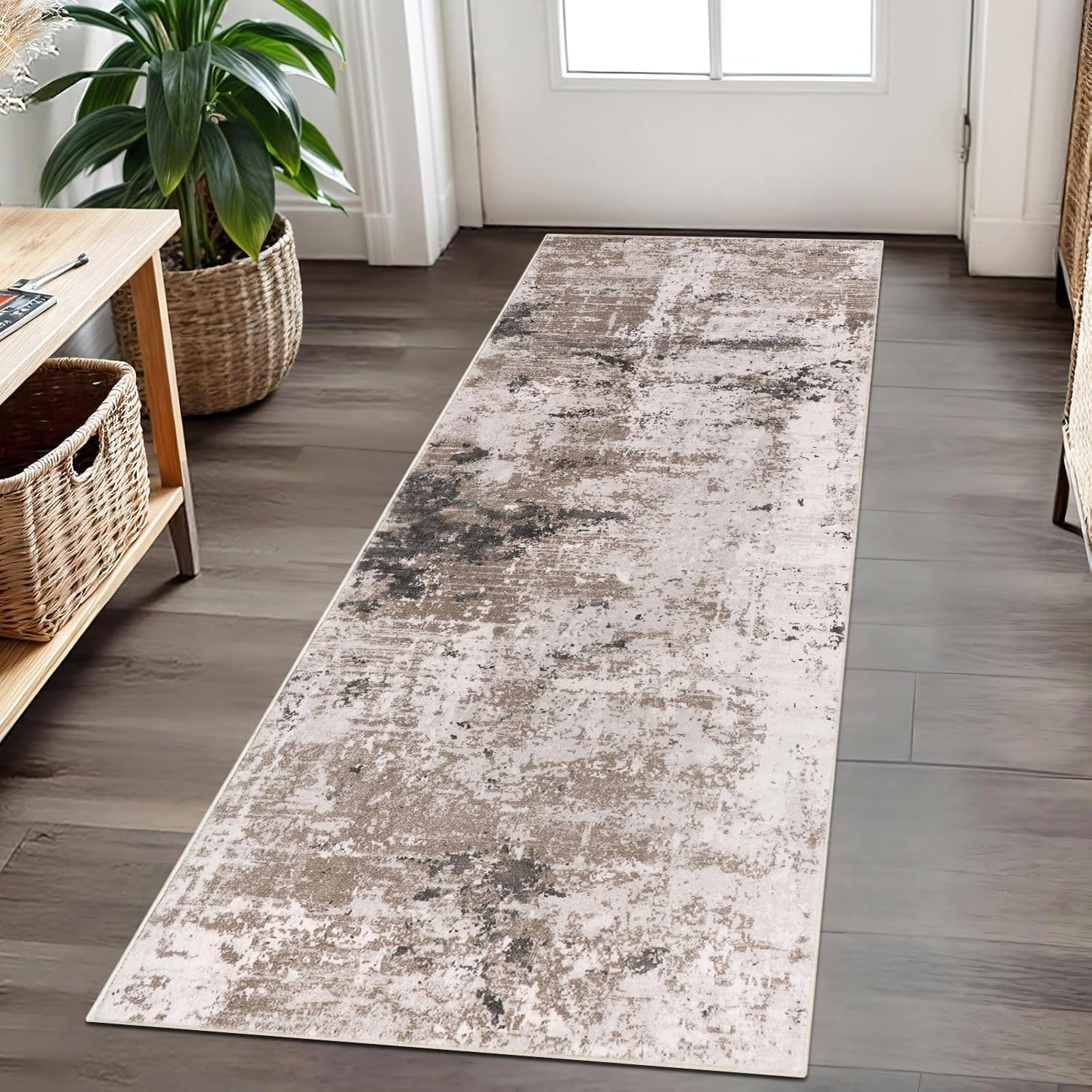 Cekene Runner Rugs for Hallway Non-slip Taupe 65x180cm Washable Kitchen Rug Distressed Hallway Runner Mat Low Pile Floor Carpet for Entrance Bathroom Laundry Bedroom