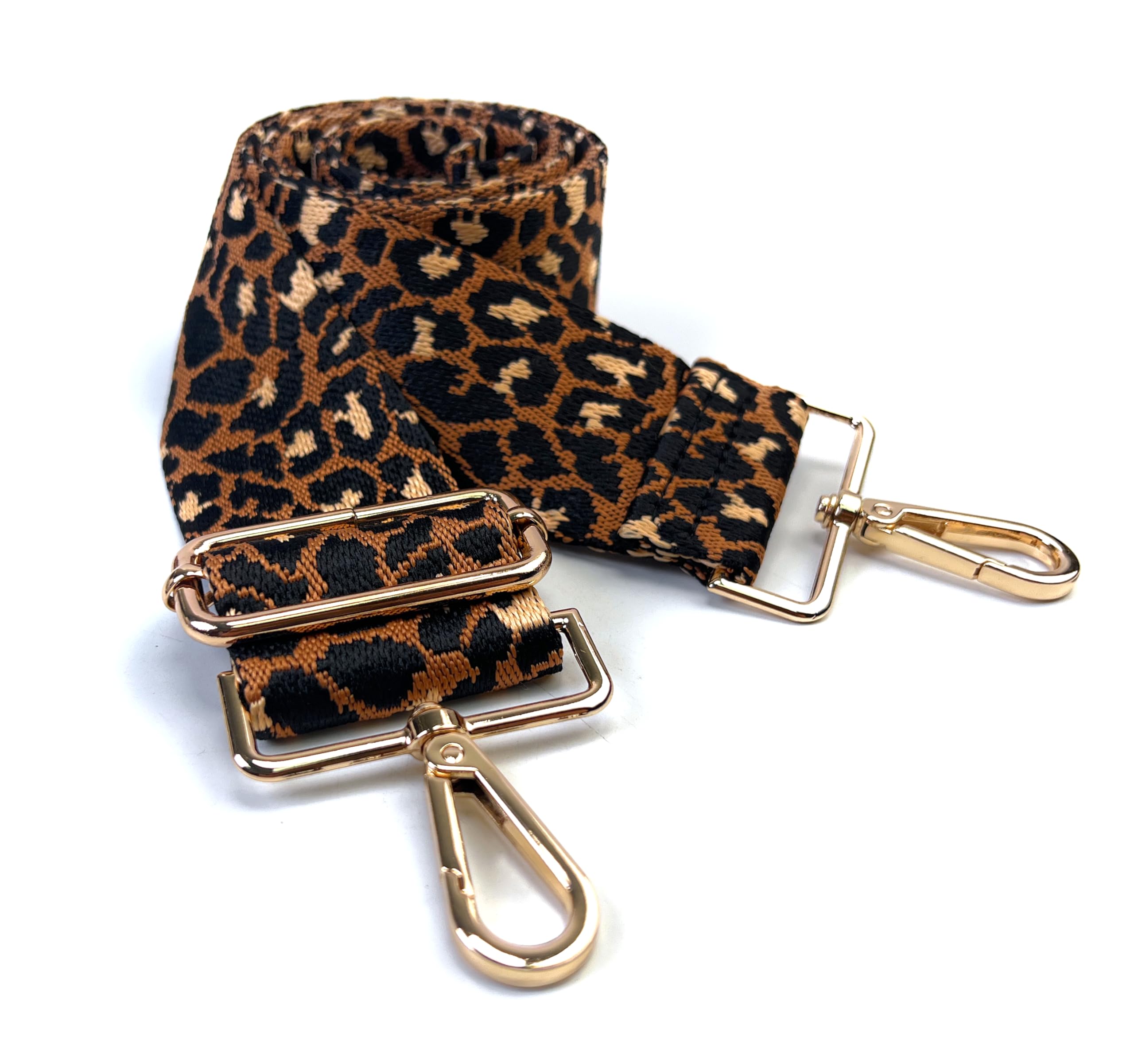 VersaKits Brown Black Leopard Purse Strap with Light Gold Hardware 2 Inch Wide Replacement Crossbody Guitar Style Shoulder Strap for Handbags Totes
