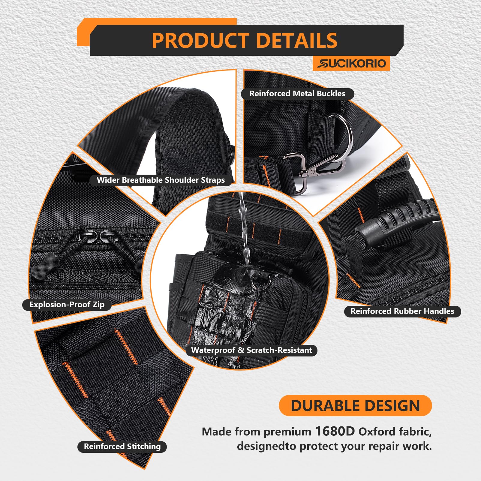 Bolsa Bandolera Herramientas de Trabajo Electricista Pequeña | Impermeable 1680D Oxford Bolso de Herramientas Vacio Táctica Estuche Herramientas Organizador HVAC Tool Bag