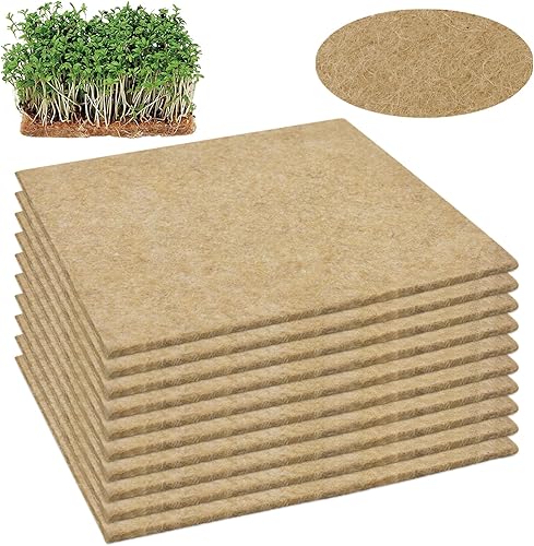 Halatool 10 alfombrillas de cultivo de yute, alfombrillas de cáñamo natural para cultivar microverdes, almohadillas de cultivo hidropónicas de 10 x