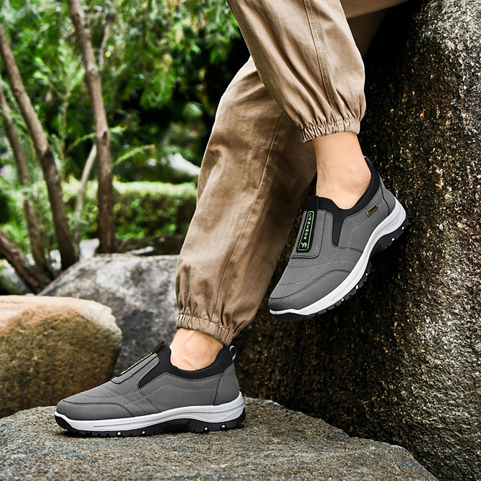 Zapatillas sin Cordones,Zapatillas Deportivas Hombre,Waterproof Zapatillas De Senderismo Trekking,Ligero Antideslizantes Zapatos Deportivas Ortopédicos,Gris,42EU