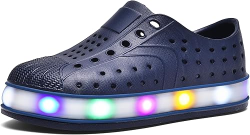 KALEKI Toddler Water Shoes,Kids Slip-On Shoes,Waterproof Light Up Shoes for Boys