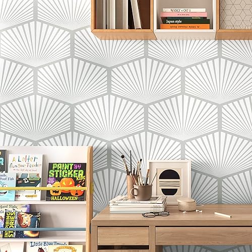 Miniatura 4 de Papel tapiz geométrico para dormitorio, papel tapiz geométrico moderno para despegar y pegar, papel tapiz bohemio autoadhesivo geométrico, papel de