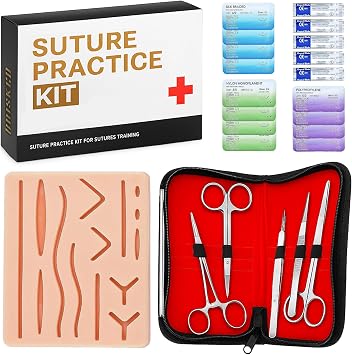 Suture Practice Kit for Medical Students Education | Practice Threads and Needle. Pad with Stitches, Pre-Cut Wounds for Training