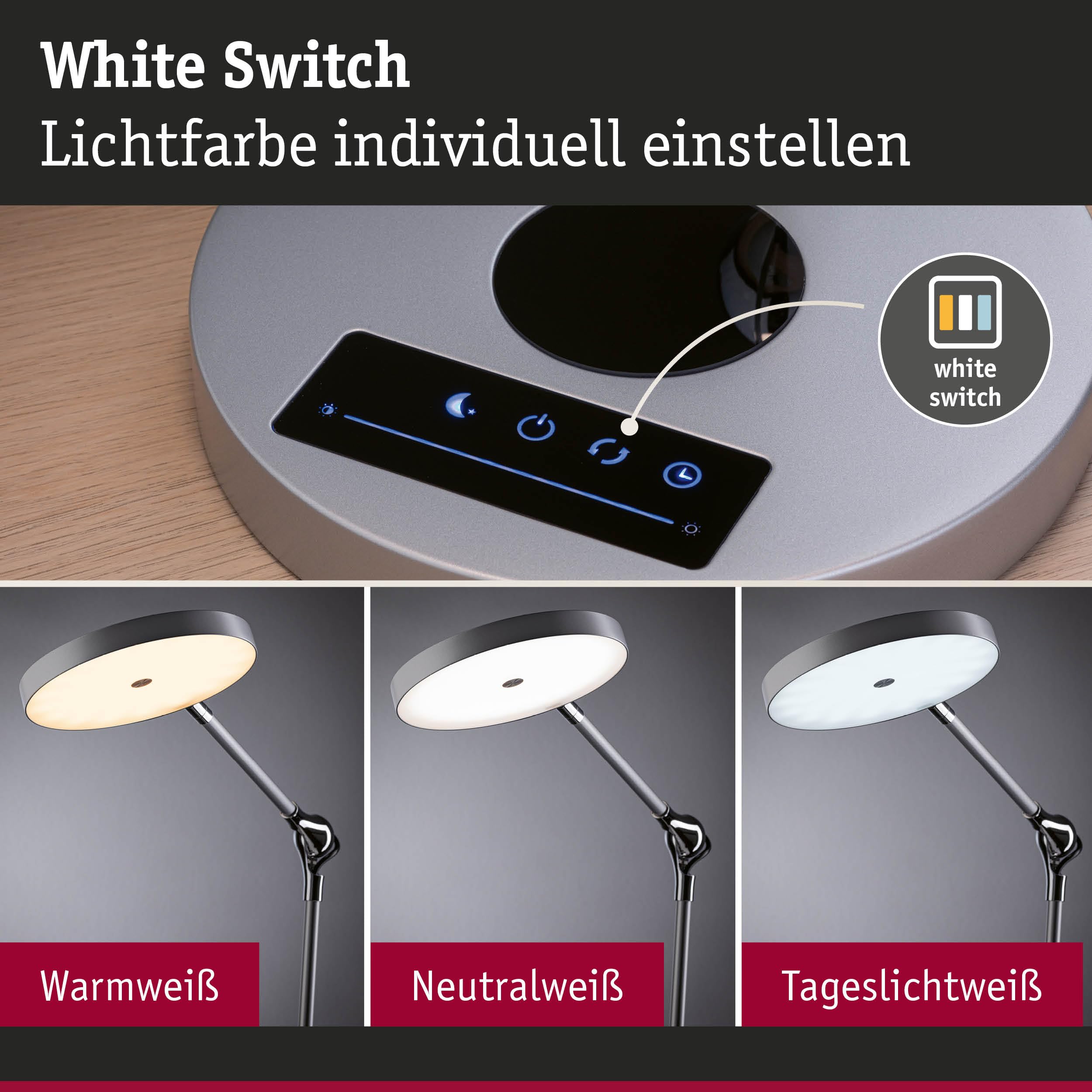 Paulmann LED Schreibtischleuchte Numis White Switch 1000lm 11W Silber 78014
