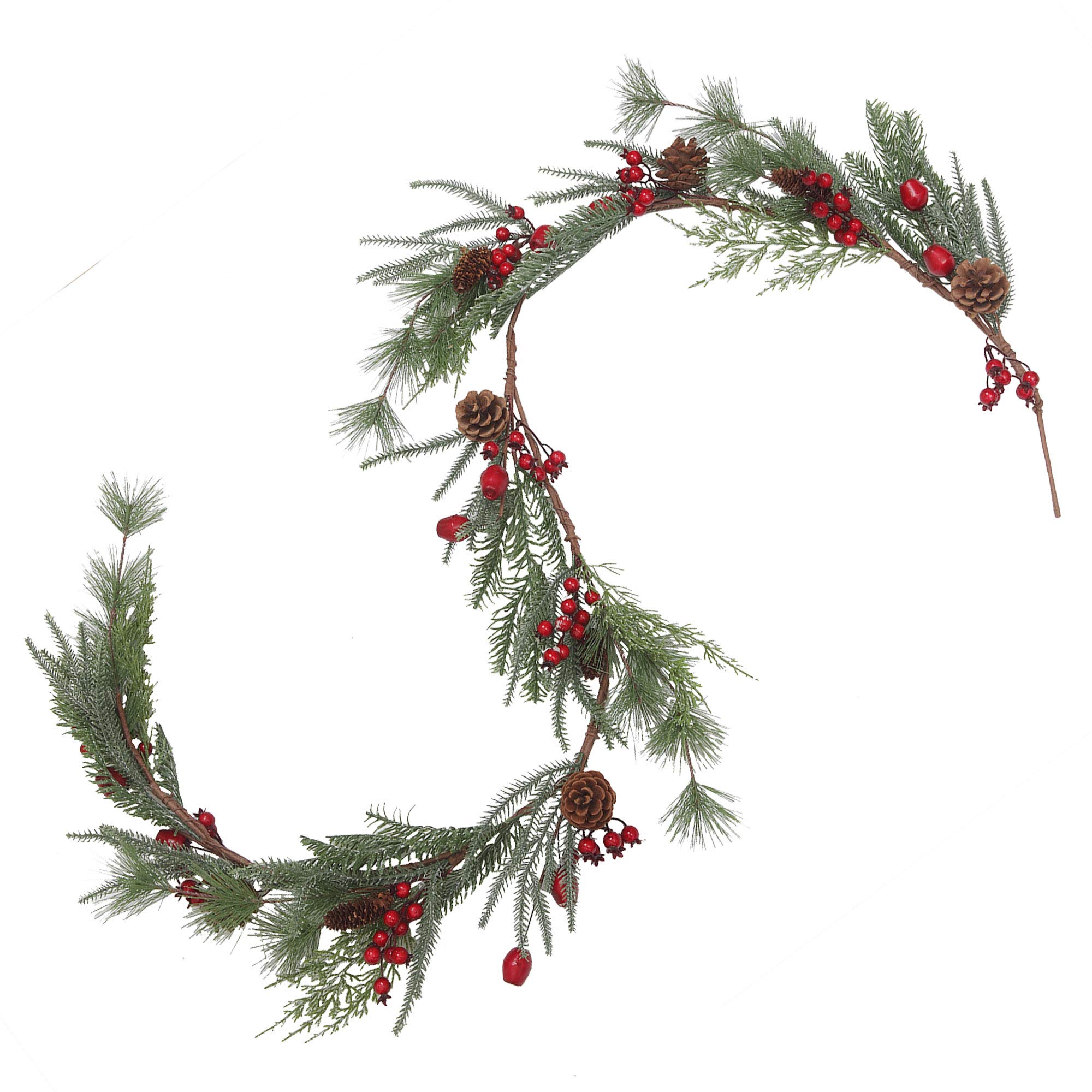 6 Feet Artificial Christmas Garland with Pine Cones Red Berries Christmas Decor