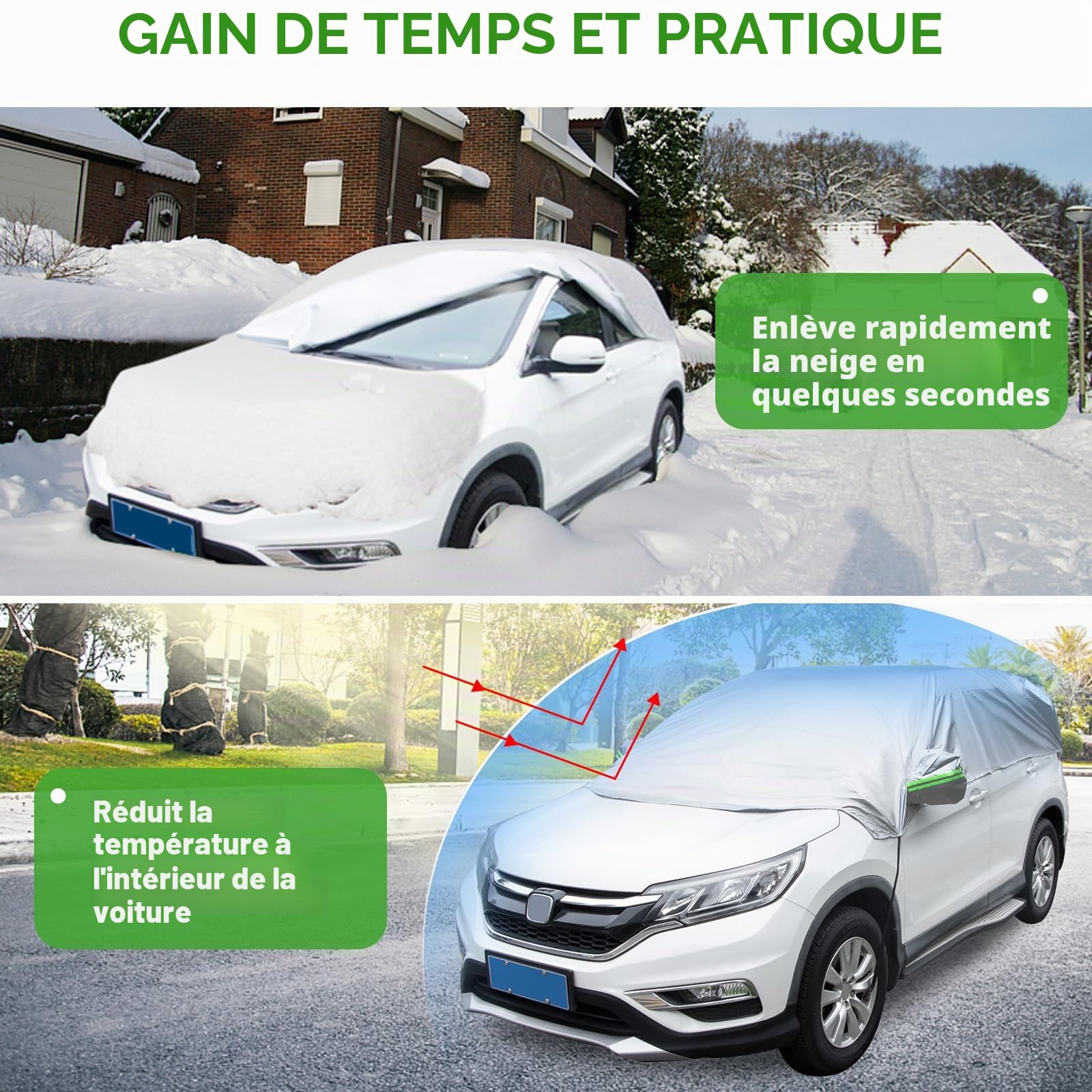Ninonly Demi Housse de Voiture Universelle en Tissu Oxford 210D - Protection Imperméable pour SUV et Auto, Anti-Givre, Argent (Jusqu'à 4.5-5.5M)