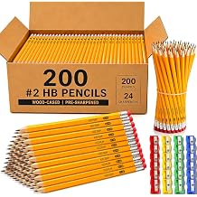 Pre-Sharpened Pencils Bulk Wood-Cased #2 HB Pencils 200 Count 24 Sharpeners | Pencils Bulk, Classroom Use, Back to School Supplies, Writing Drawing Sketching, Yellow #2 HB Pencils with Erasers in Box