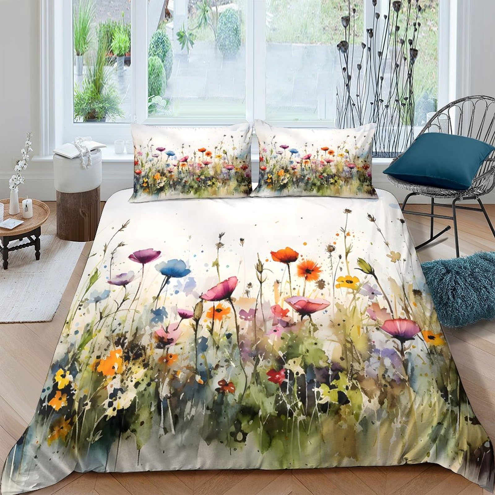 Ctjqhvkz Style-7 3D Printed Wildflower Meadow Fitted Sheet Microfiber Soft Breathable Watercolor Floral Bed Cover For Bedroom Guest Room Decor Single（135X200cm）