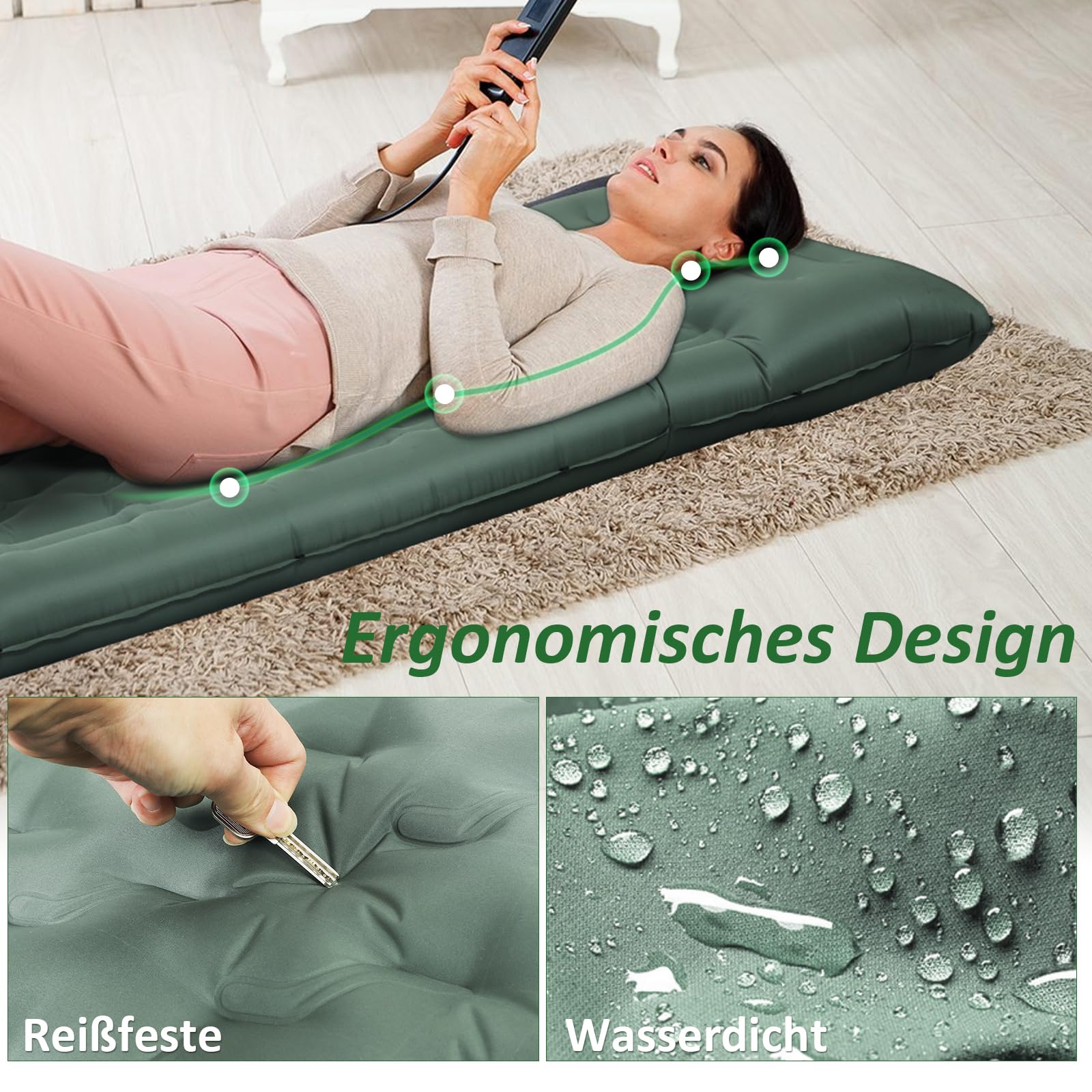 Camping Isomatte Selbstaufblasend 2025 Nue,12cm Verdickte Luftmatratze mit Verstärkter Luftsäulen-Struktur,Fußpumpe,16cm Kopfkissen,Reißfestes,Ultraleicht & Kompakt für Outdoor,Wandern,Strand
