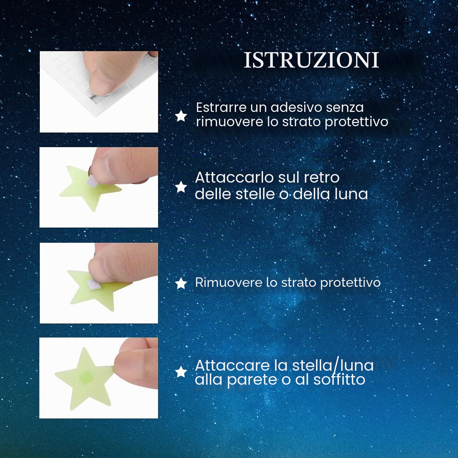 Adesivi da Parete Stelle Luminose Fluorescenti Lungo Luminosità Fosforescenti per Soffitto Camera Bambini