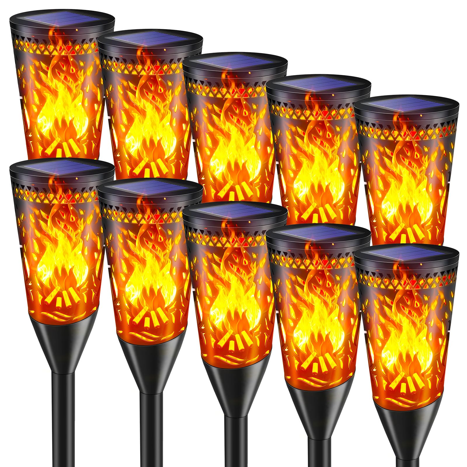 FIFlying Solarlampen für Außen Garten, 2 Lichtmodi Solar Gartenfackeln mit Realistischem Flammeneffekt,IP65 Wasserdicht Solarfackeln für Draußen,Weg,Terrasse, Camping, Rasendeko-10 Stück