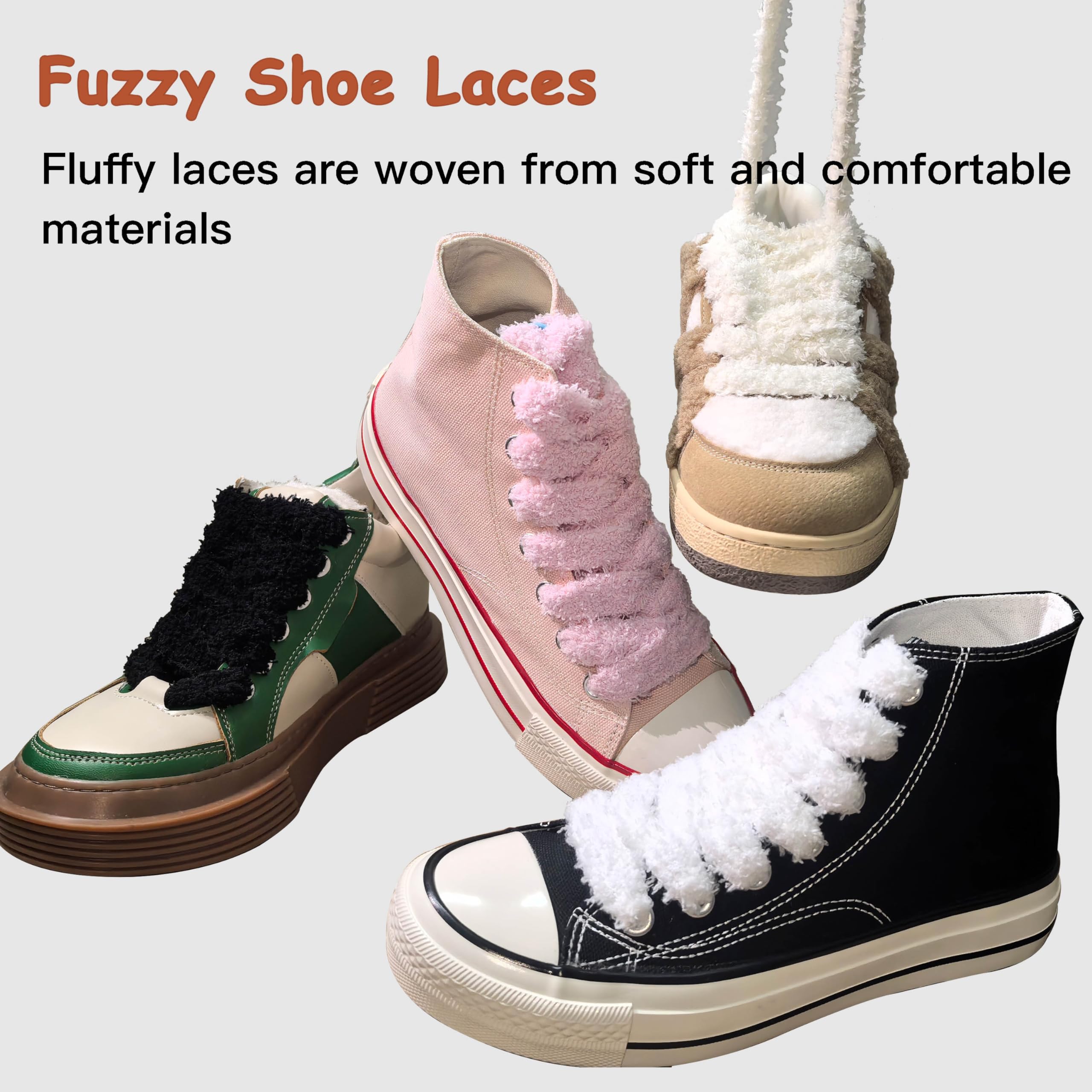 Cordones planos y peludos para zapatos, 22 mm de ancho, suaves y esponjosos para tenis