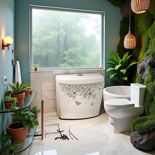 Miniatura 3 de Adhesivos para tapa de inodoro de 14 x 6 pulgadas, diseño de hojas de plantas, flores, autoadhesiva, adhesivo de pared, adhesivo impermeable