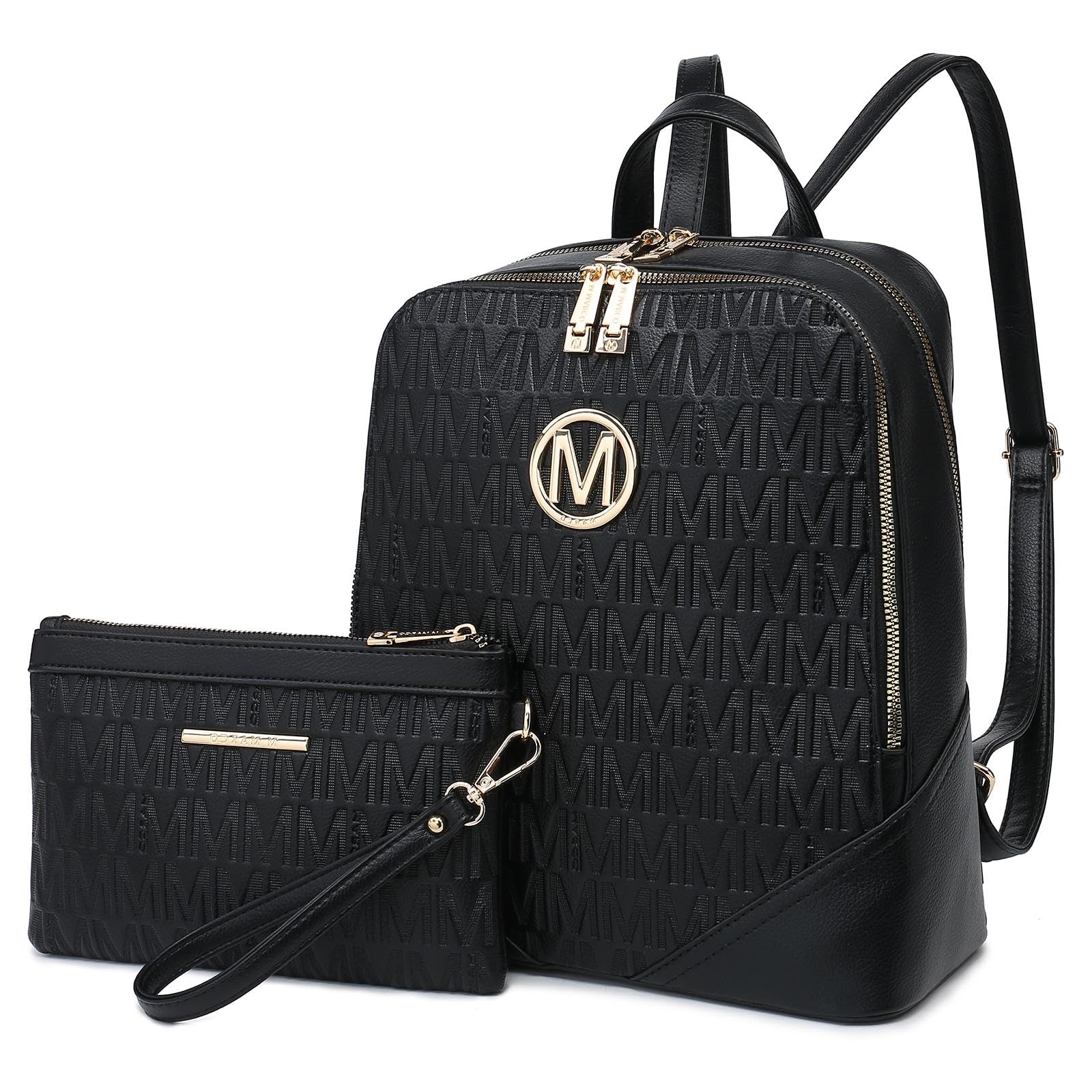 MKP Women's Fashion Medium Backpack Purse Set - 2Pcs PU Leather Shoulder Bag with Double Zipper for Travel and Daily Use