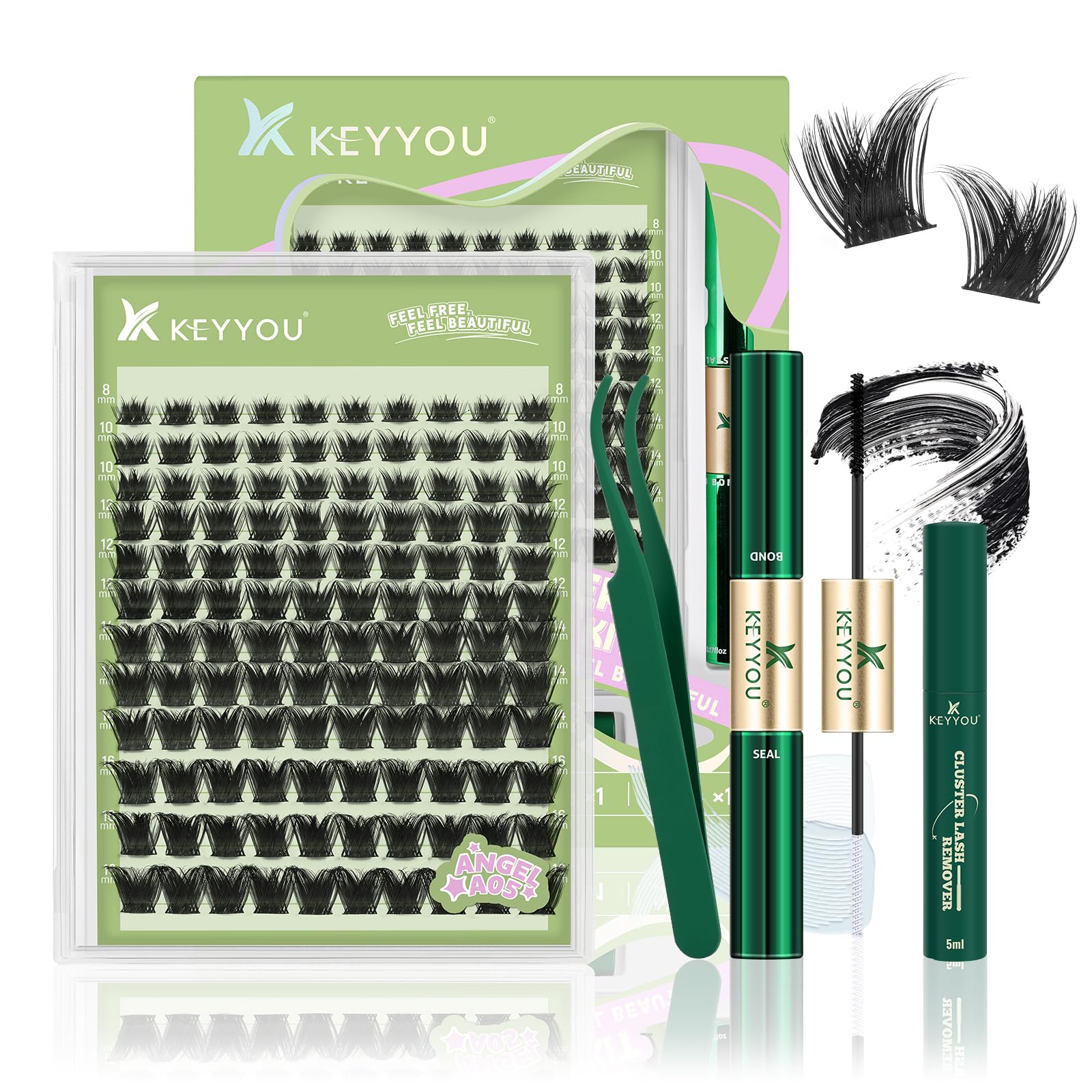Photo 1 of **MISSING FEW STRIPS*** KEYYOU LASH Extension Kit 144Pcs Angel Lash Clusters Kit Thick Eyelash Extension Kit with Glue and Seal,Tweezers,Remover for DIY lash extension kit at Home?Kit-Angel A05-D-8-18MIX?