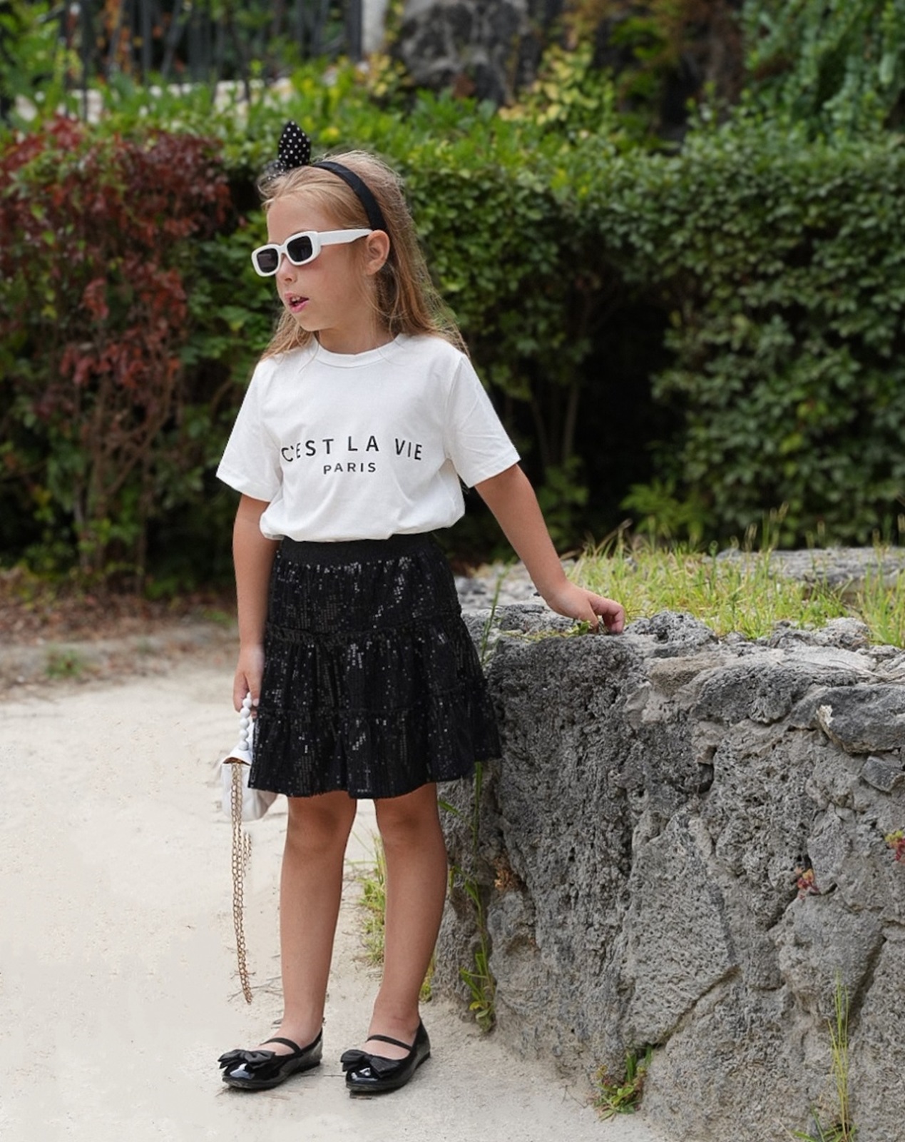 Black Skirt Rolanko Girls' Sequin Skirt Elastic Waistband