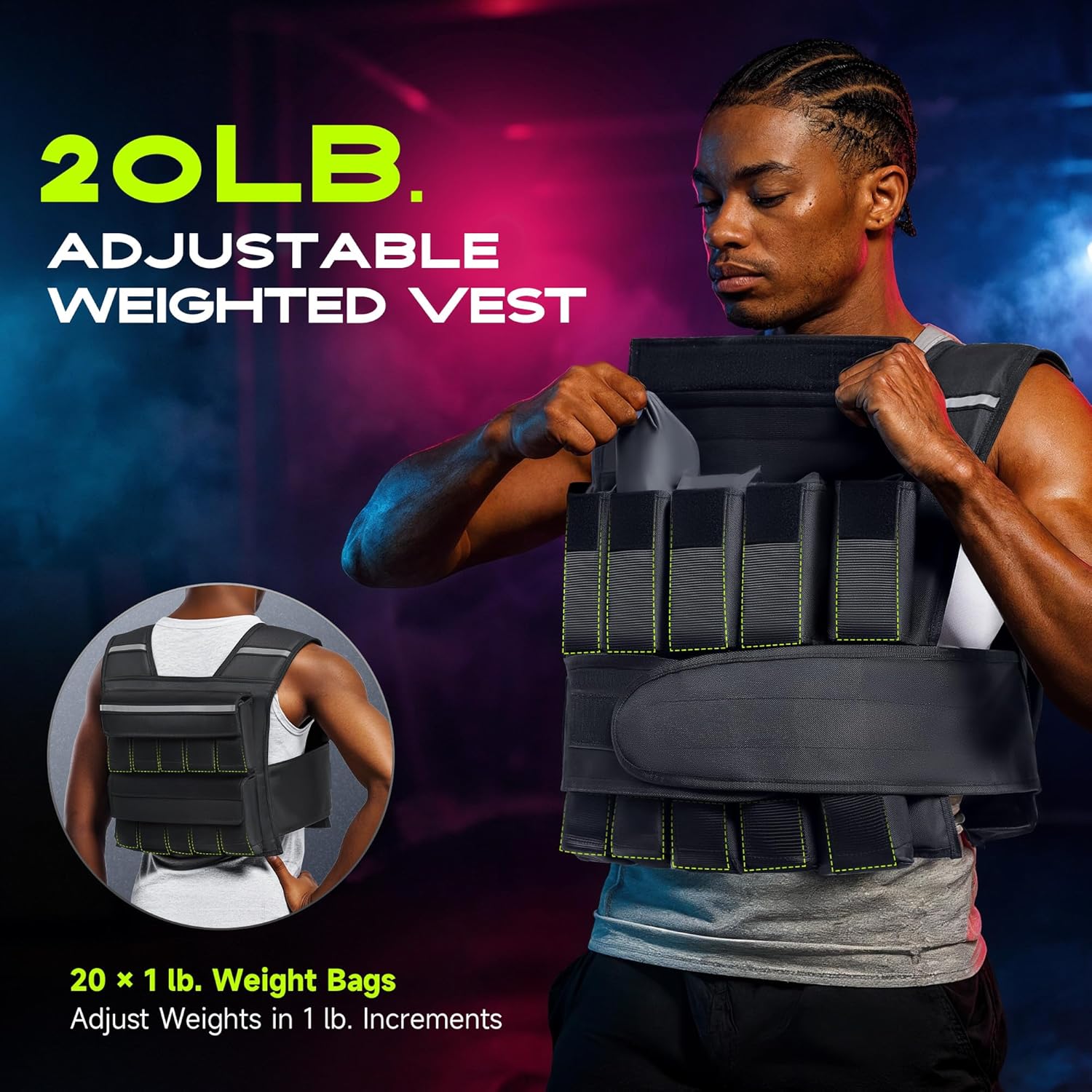 Adjustable Weighted Vest for Men Women, 20lb 30lb 45lb 60lb Weight Vest with 20 Removable Weights, Heavy Duty Running Vest with Reflective Strips for Walking Strength Training Calisthenics
